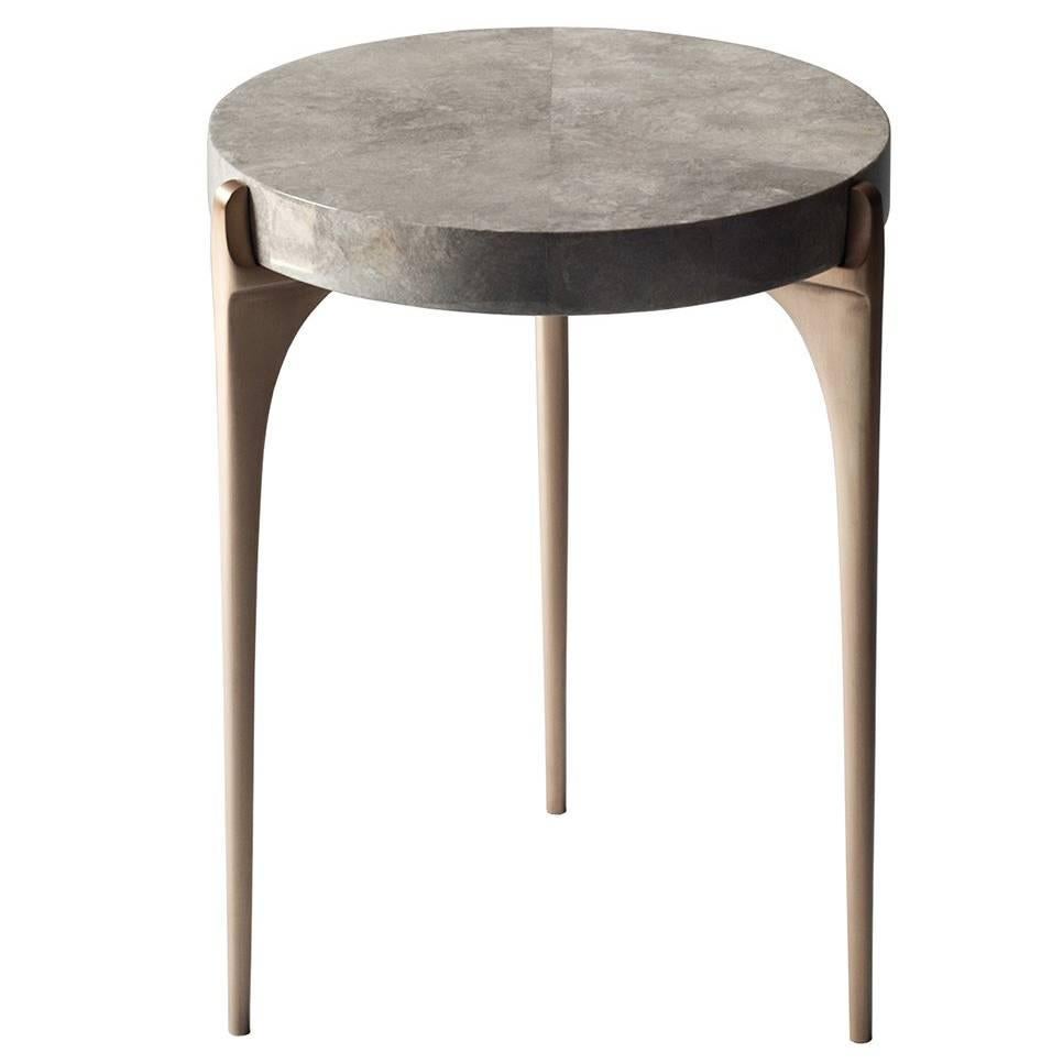 Acantha Side Table by DeMuro Das with Top in Grey Carta and Solid Bronze Legs