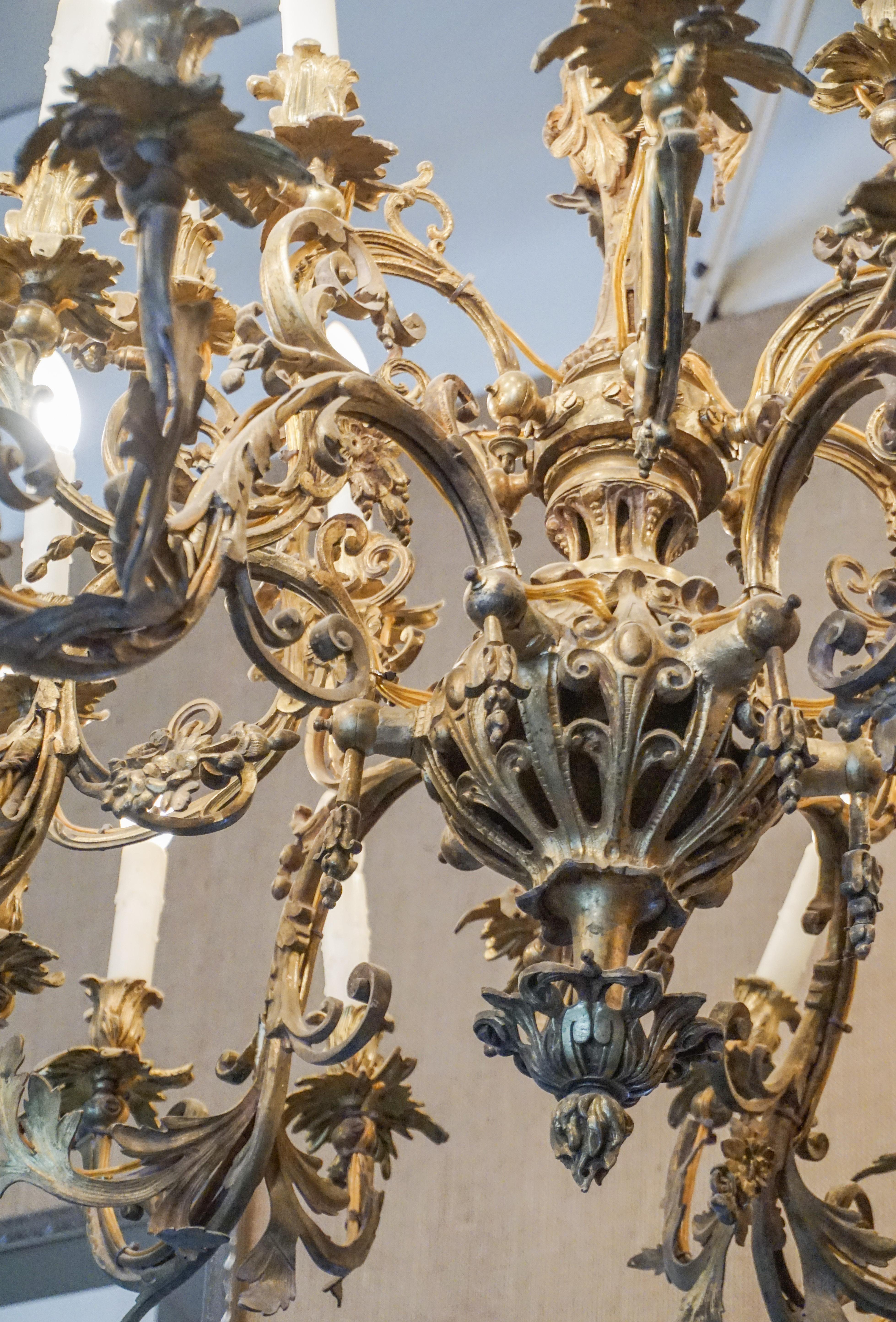 Mid-19th Century Acanthus Bronze Chandelier, circa 1850 For Sale