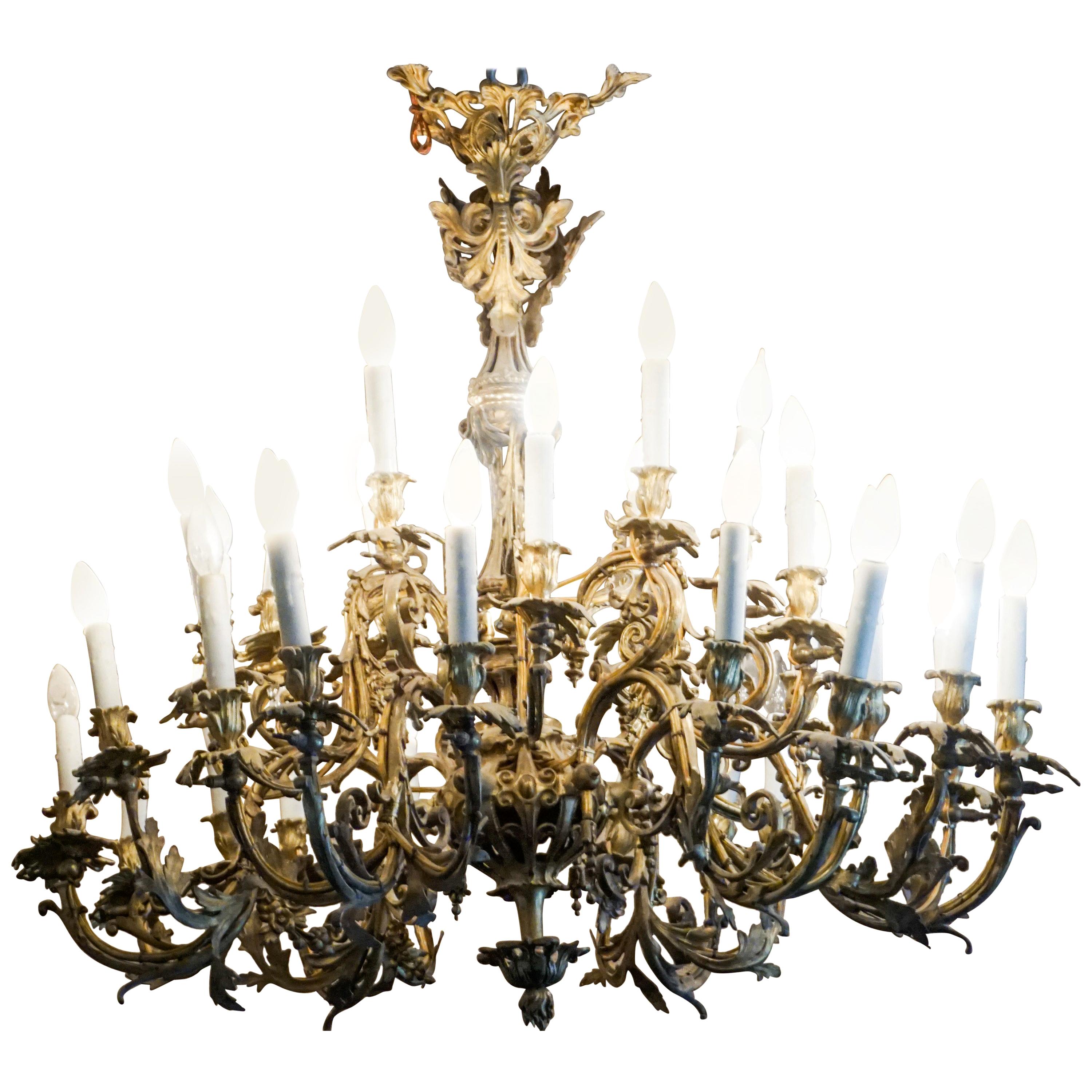 Acanthus Bronze Chandelier, circa 1850 For Sale