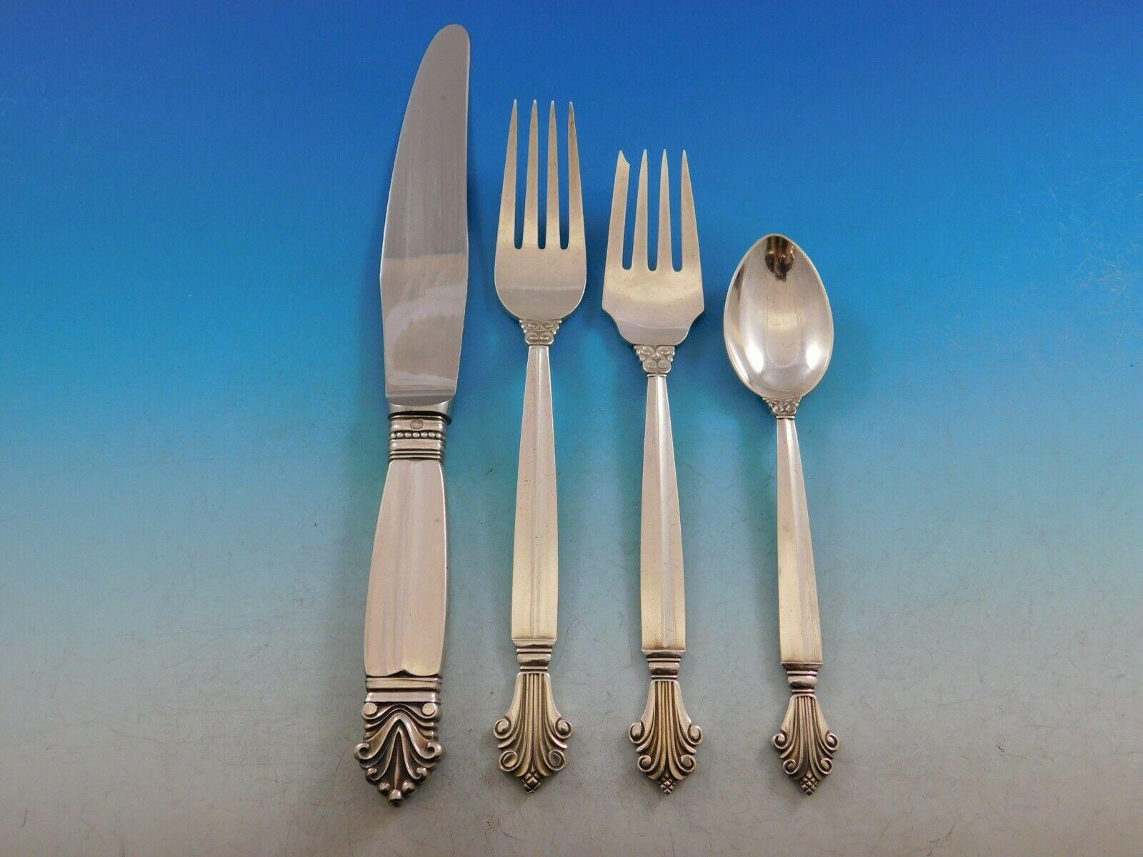 Acanthus by Georg Jensen Danish Sterling Silver Flatware Set Service 36 Pcs In Excellent Condition In Big Bend, WI