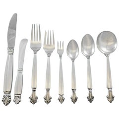 Acanthus, Georg Jensen Sterling Silver Flatware Set of 12 Service 104 Pcs Dinner