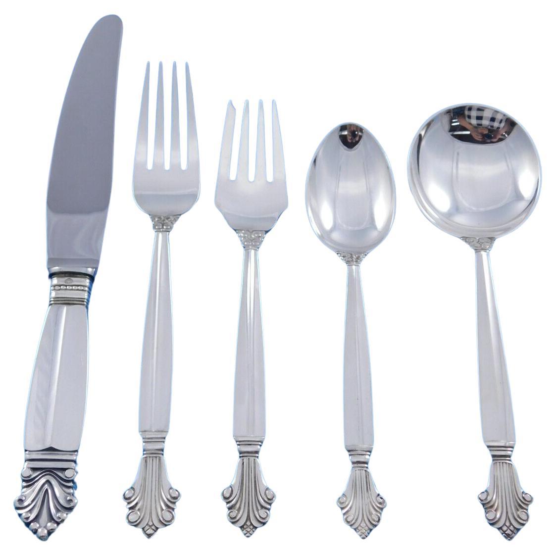 Juego de Cubiertos de Plata de Ley Acanthus by Georg Jensen 12 Servicio 60 pzas Cena