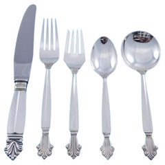 Acanthus by Georg Jensen, Besteckset 12 aus Sterlingsilber, 60 Teile, Dinner