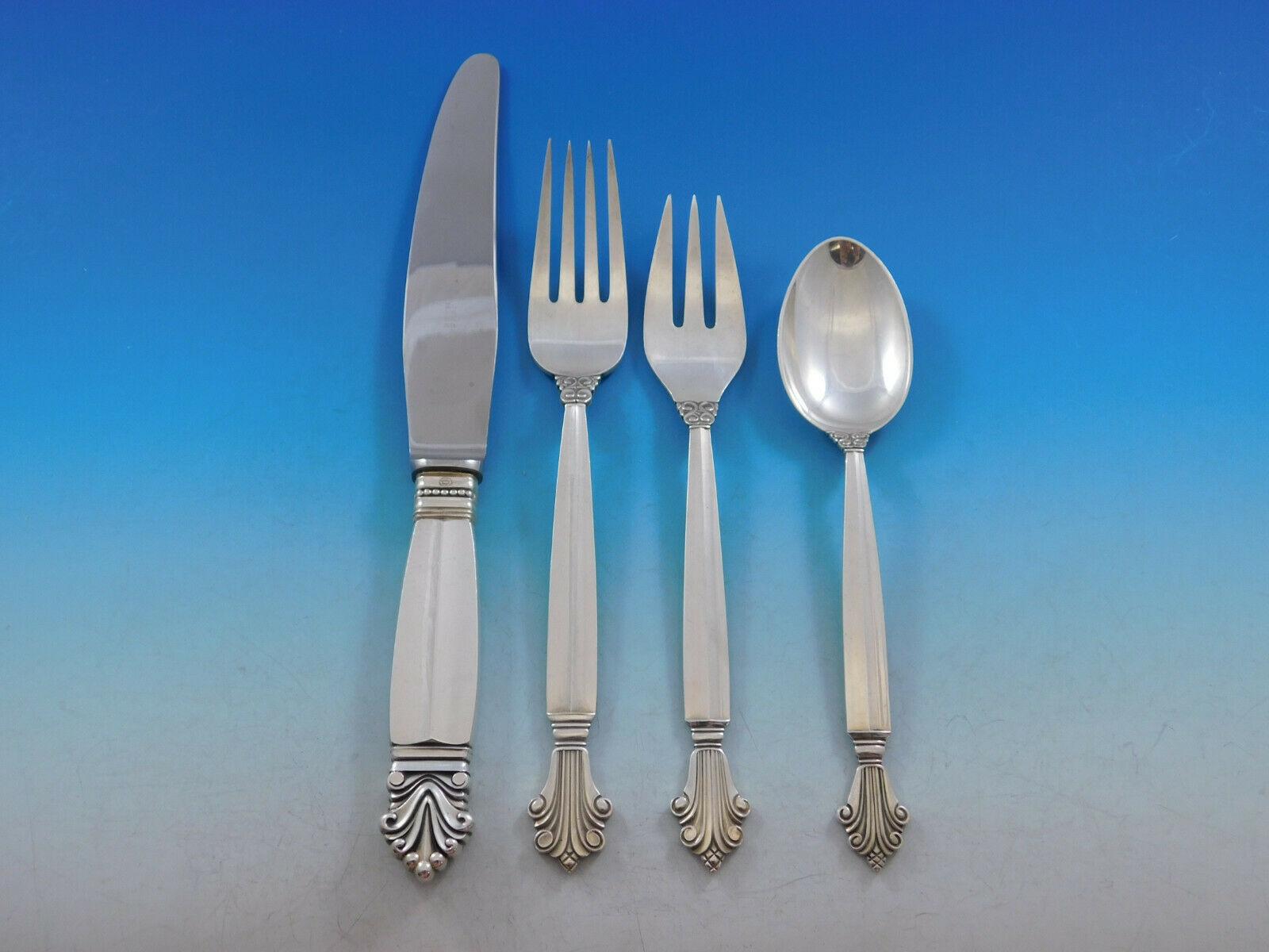 Acanthus by Georg Jensen Sterling Silver Flatware Set 12 Service 72 Pcs Dinner In Excellent Condition In Big Bend, WI