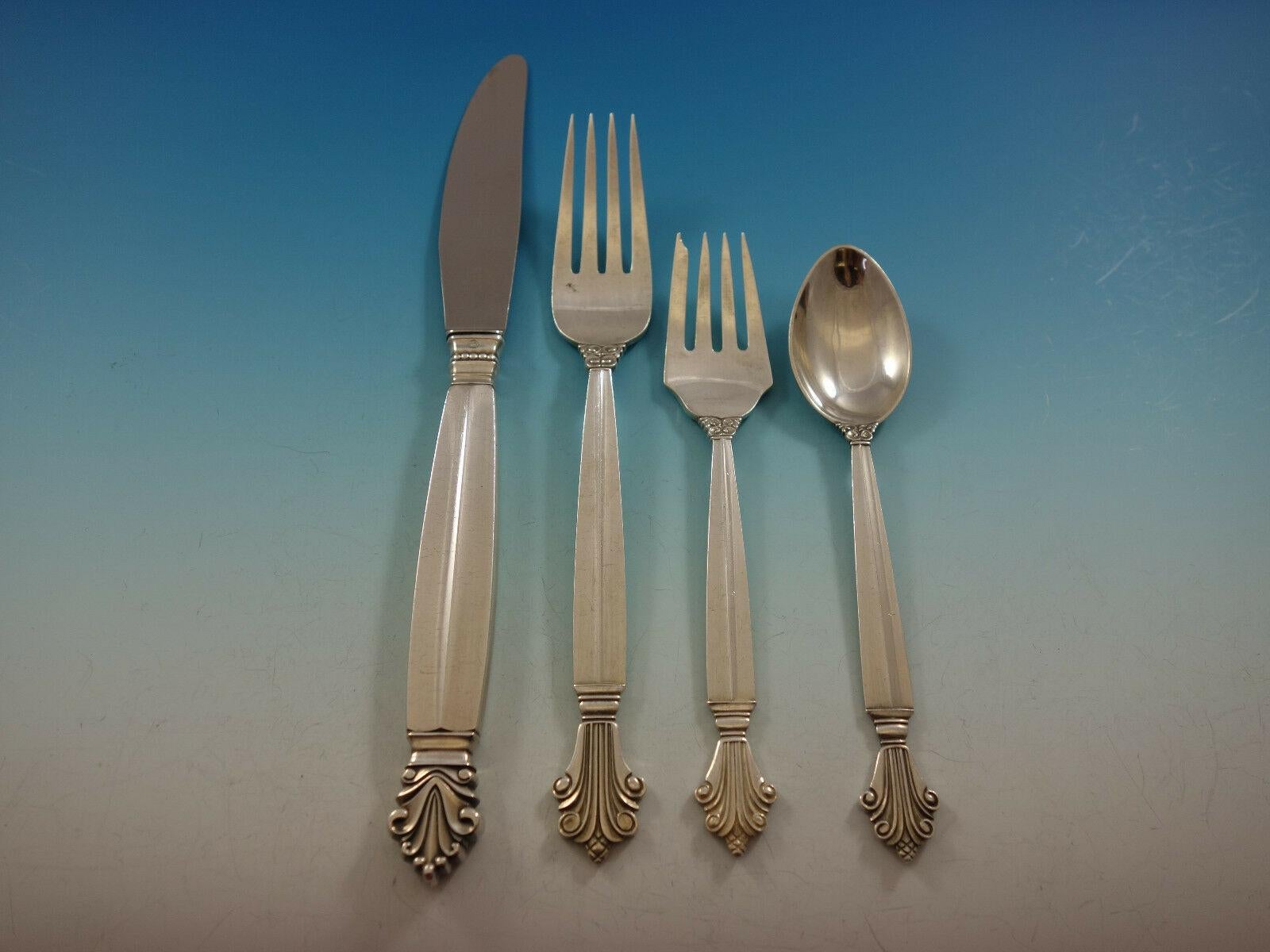 Exquisite Acanthus by Georg Jensen sterling silver dinner size flatware set - 93 pieces. This set includes:

12 dinner knives, long handle, 9