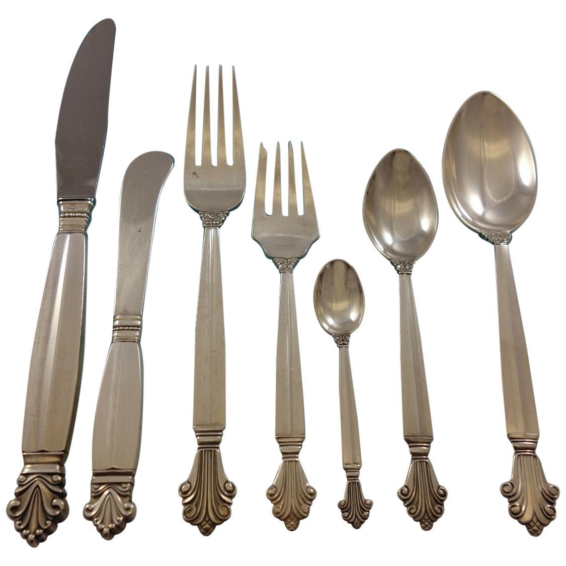 Juego de Cubiertos de Plata de Ley Acanthus by Georg Jensen 12 Servicio Cena 93 Piezas
