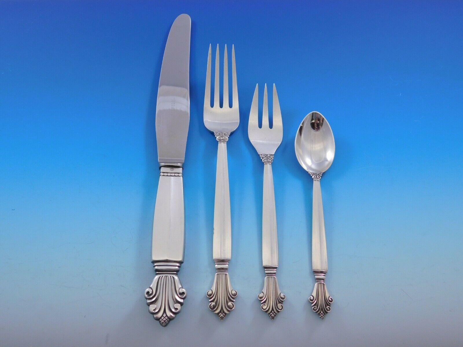 Acanthus by Georg Jensen Sterling Silver Flatware Set 48 Pieces Dinner and Lunch In Excellent Condition In Big Bend, WI