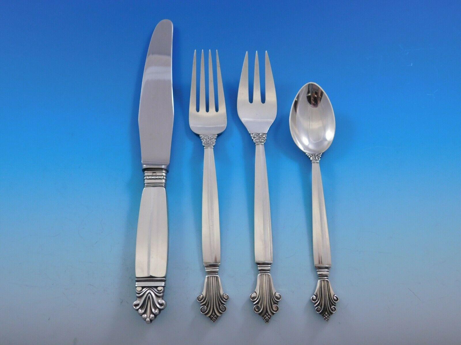 20th Century Acanthus by Georg Jensen Sterling Silver Flatware Set 48 Pieces Dinner and Lunch
