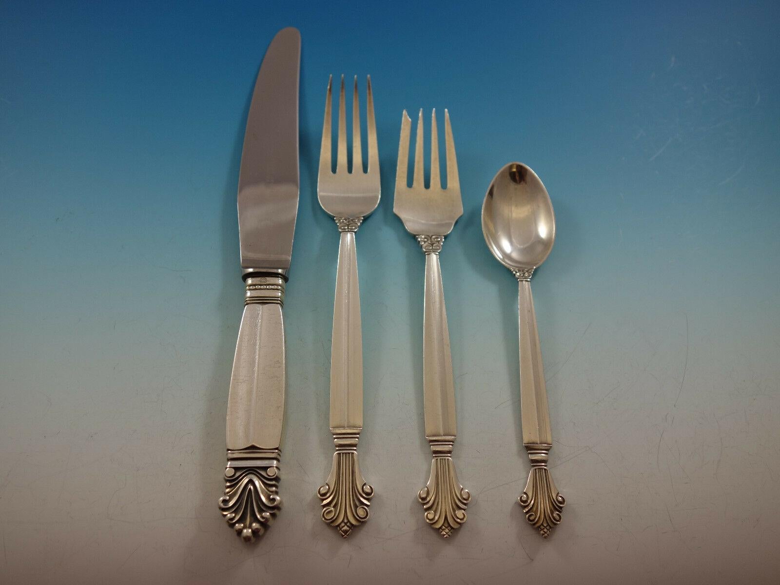 Exquisite Acanthus by Georg Jensen sterling silver dinner size flatware set - 44 pieces. This set includes:

8 dinner knives, short handle, 9