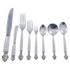 Used Acanthus by Georg Jensen Sterling Silver Flatware Set Service 100 pcs Dinner XL