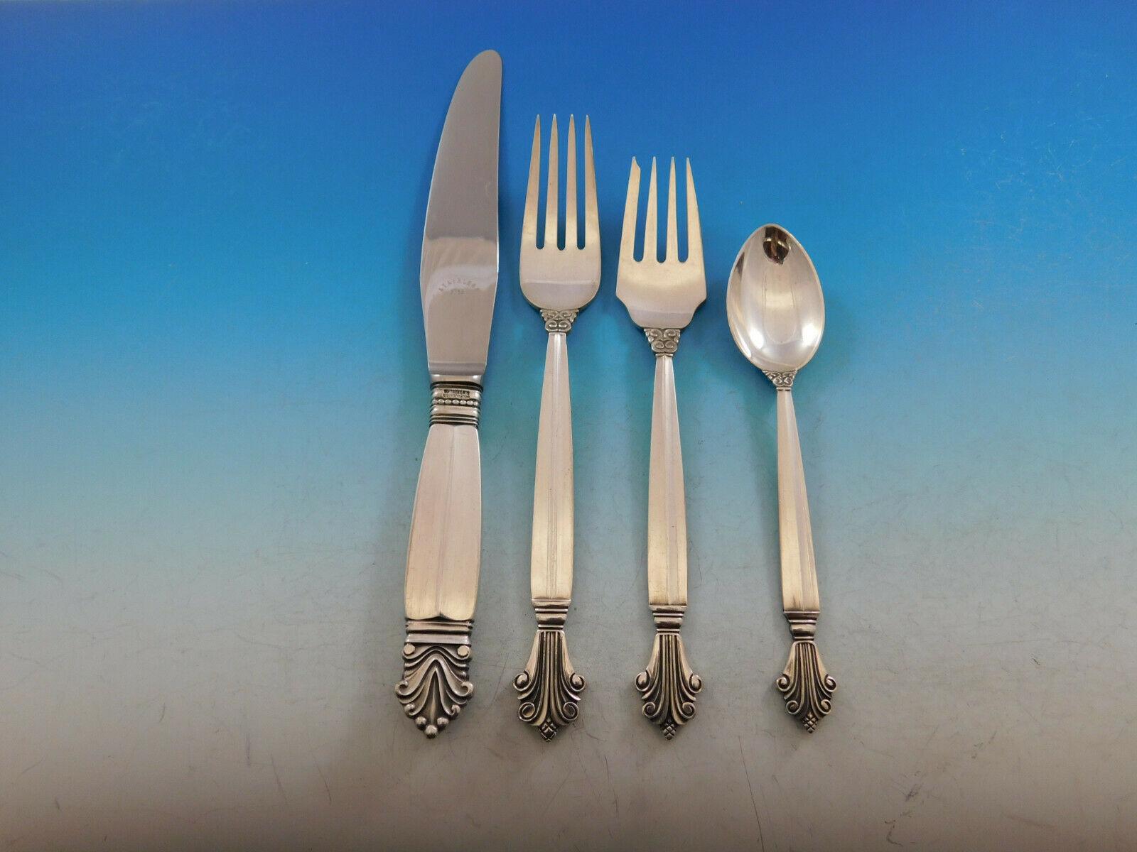 20th Century Acanthus by Georg Jensen Wendell Sterling Silver Flatware Set 12 Service 171 Pcs For Sale