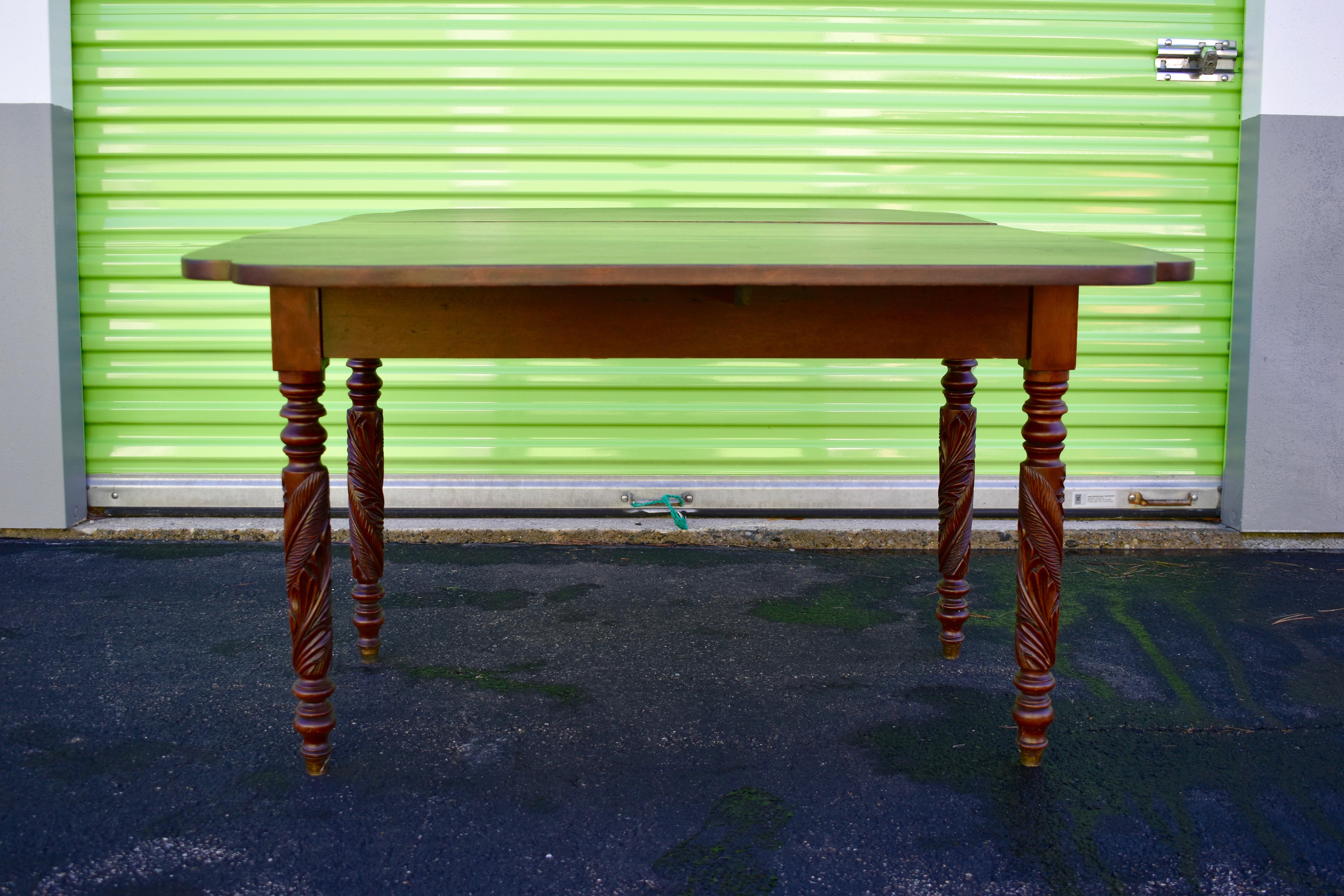 American Empire Acanthus Carved Drop Leaf Table, circa 1840 For Sale