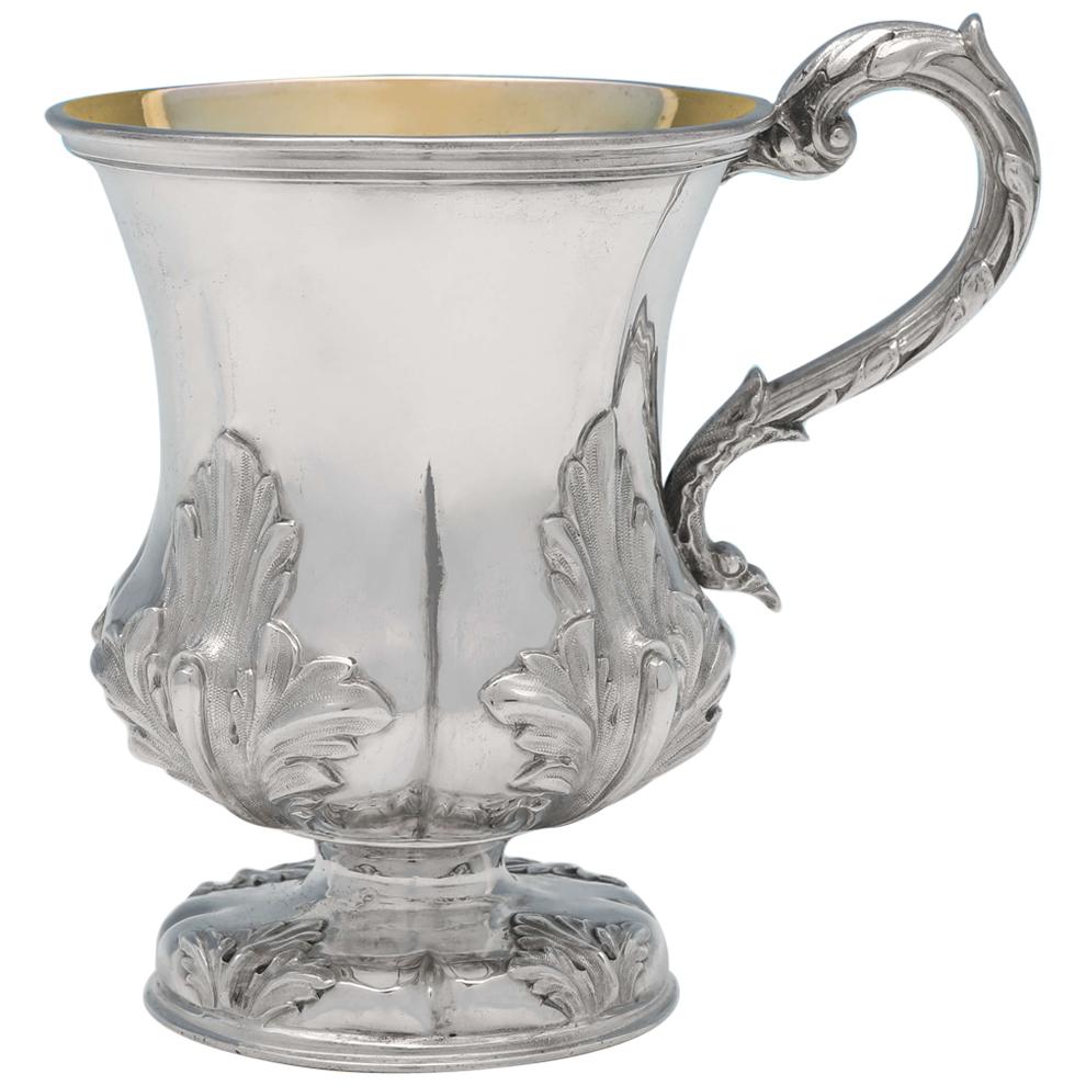 Acanthus Decorated Victorian Sterling Silver Christening Mug from 1840