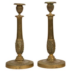 Acanthus Elegance: 19th-Century French Restoration Bronze Candlesticks