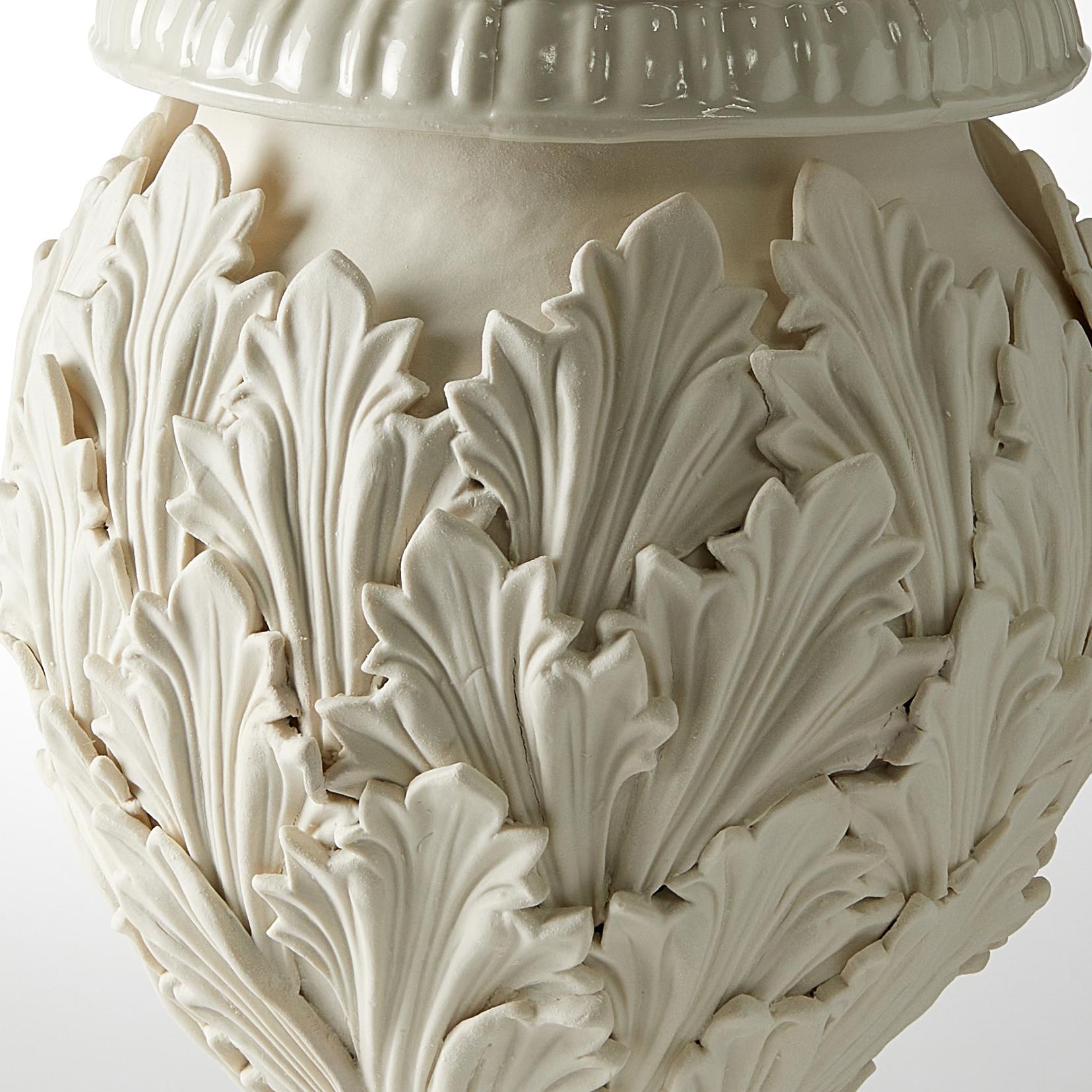 Organic Modern Acanthus I, a Unique Handmade Porcelain Vase with Leaf Decoration by Amy Hughes For Sale