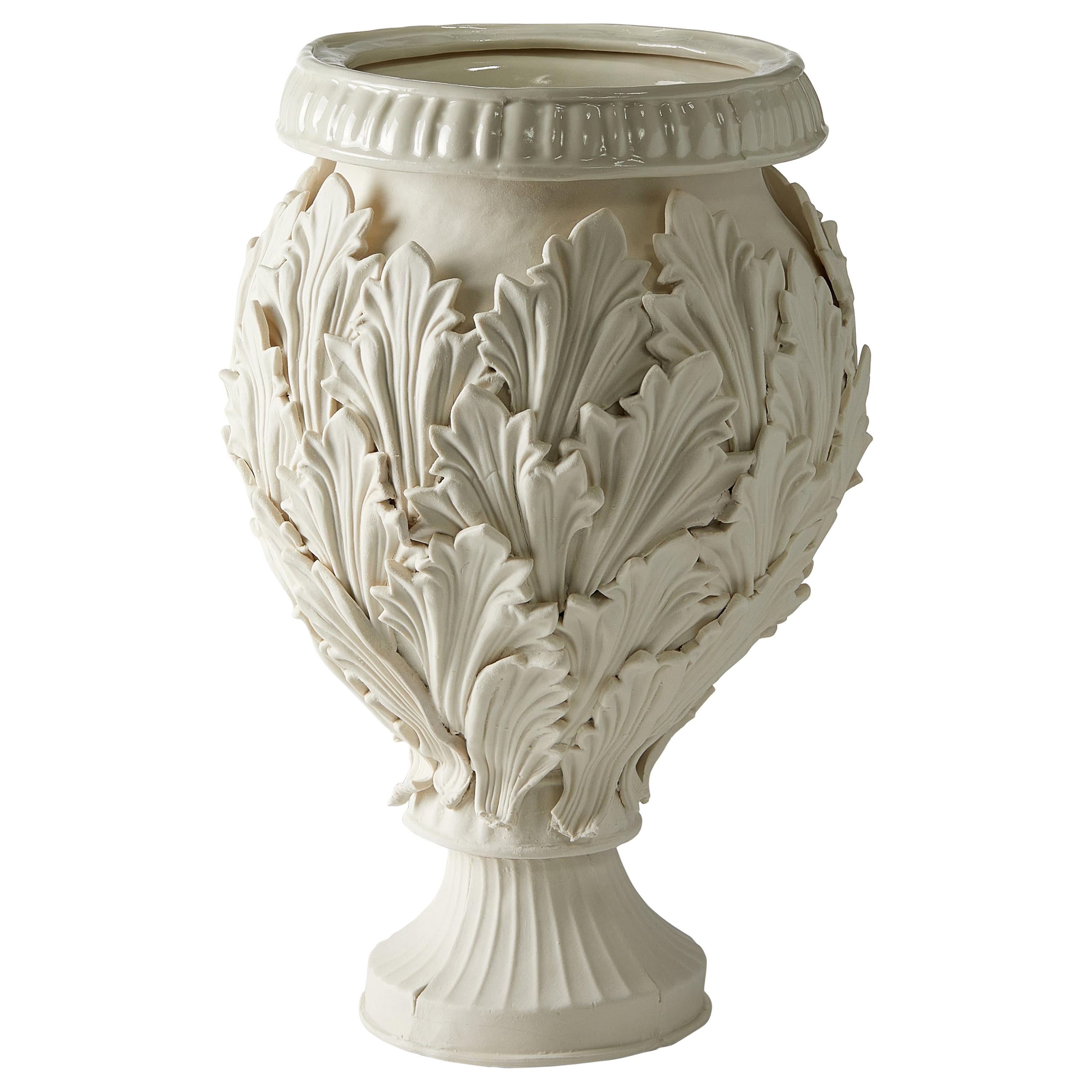 Acanthus I, a Unique Handmade Porcelain Vase with Leaf Decoration by Amy Hughes For Sale