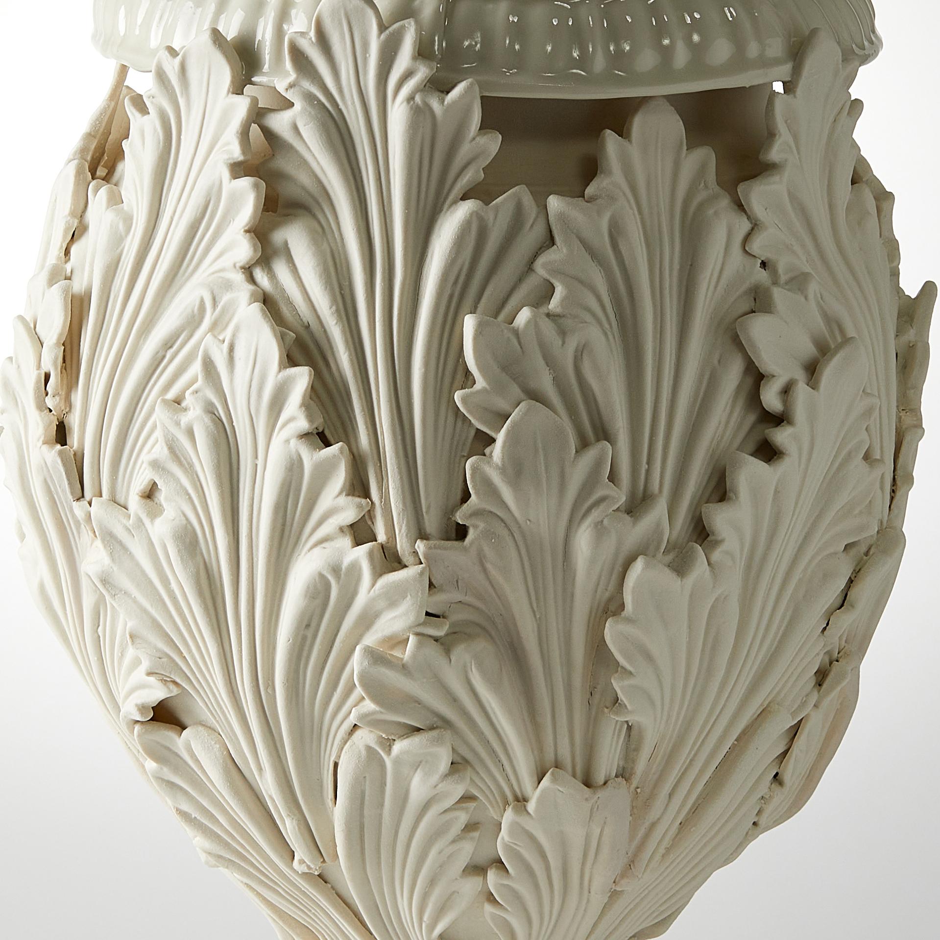 Organic Modern Acanthus II, unique hand made porcelain vase with leaf decoration by Amy Hughes