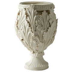 Acanthus II, unique hand made porcelain vase with leaf decoration by Amy Hughes
