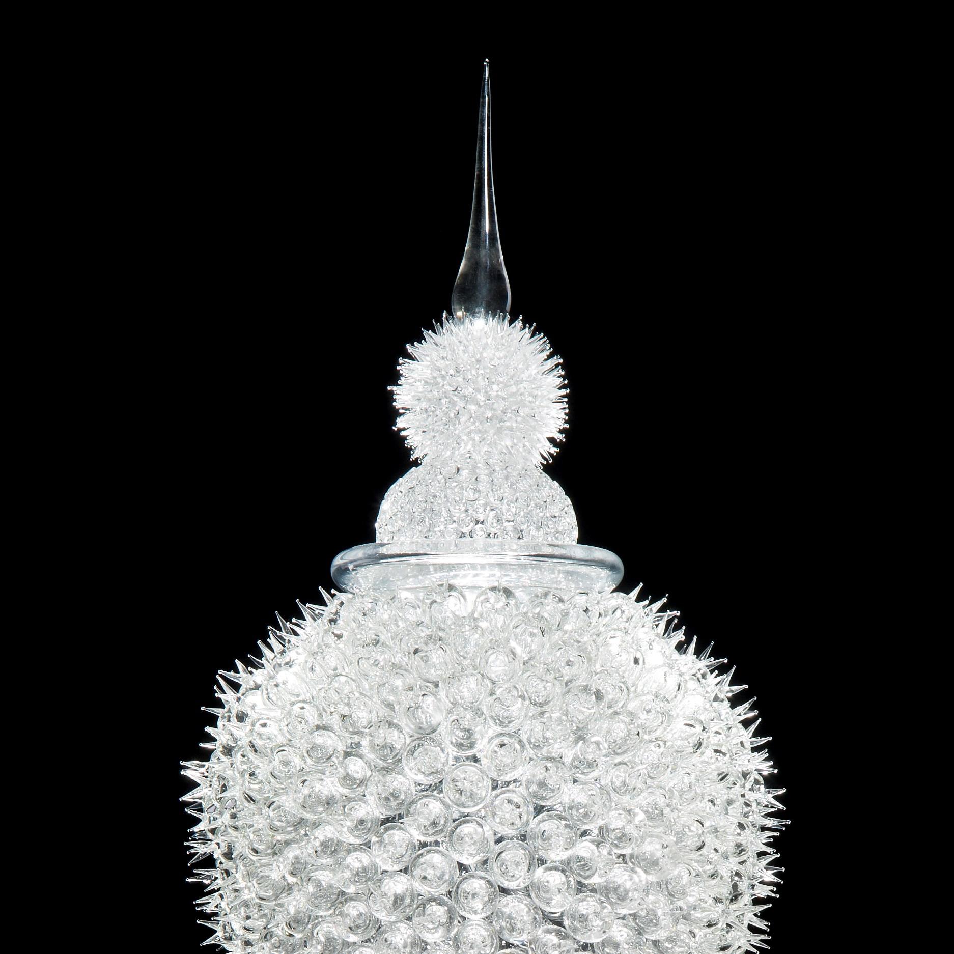 Organic Modern Acanthus Jar, a Clear Spiky Sculptural Vessel with Stopper by James Lethbridge For Sale