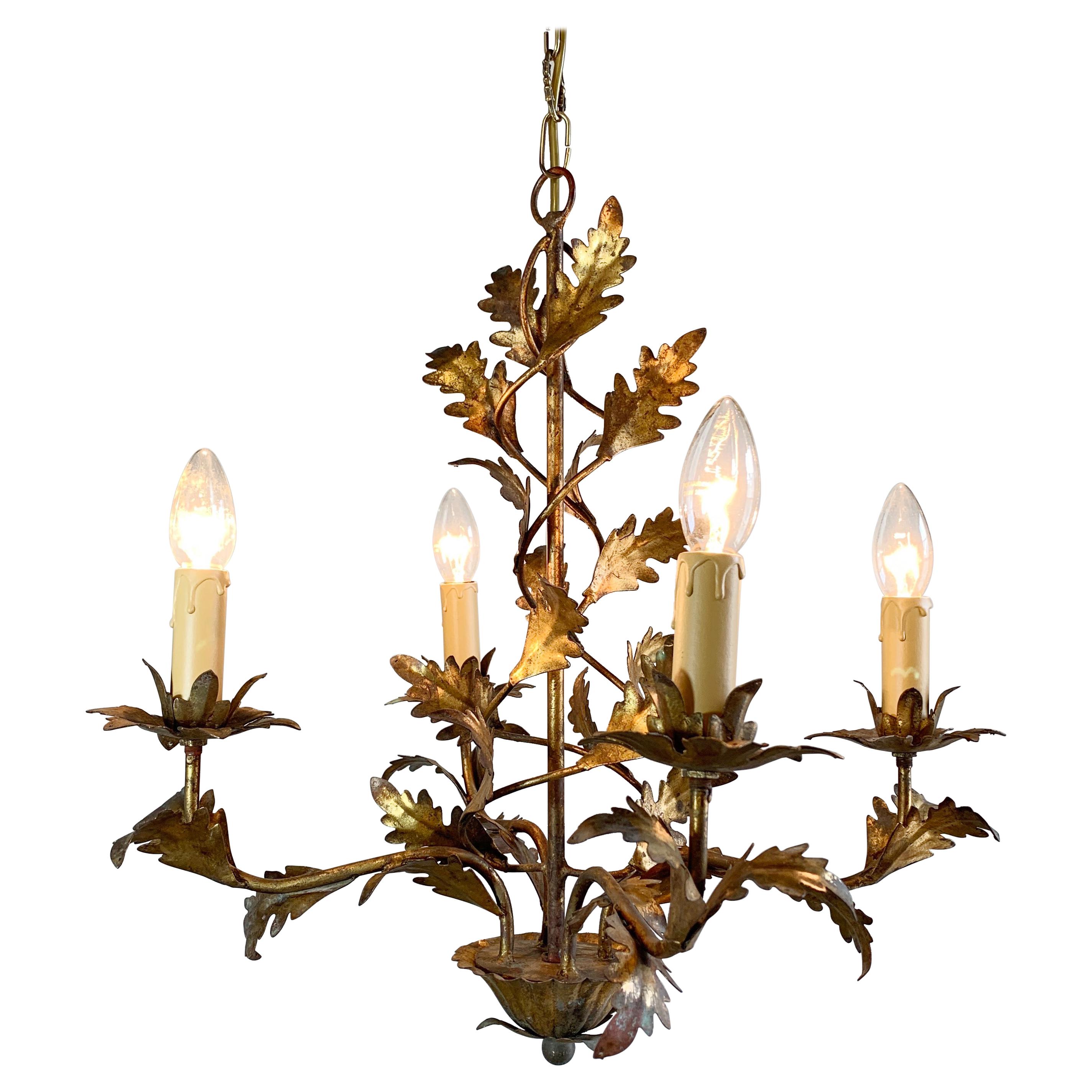Acanthus Leaf Gilt Chandelier Italian, 1950
s