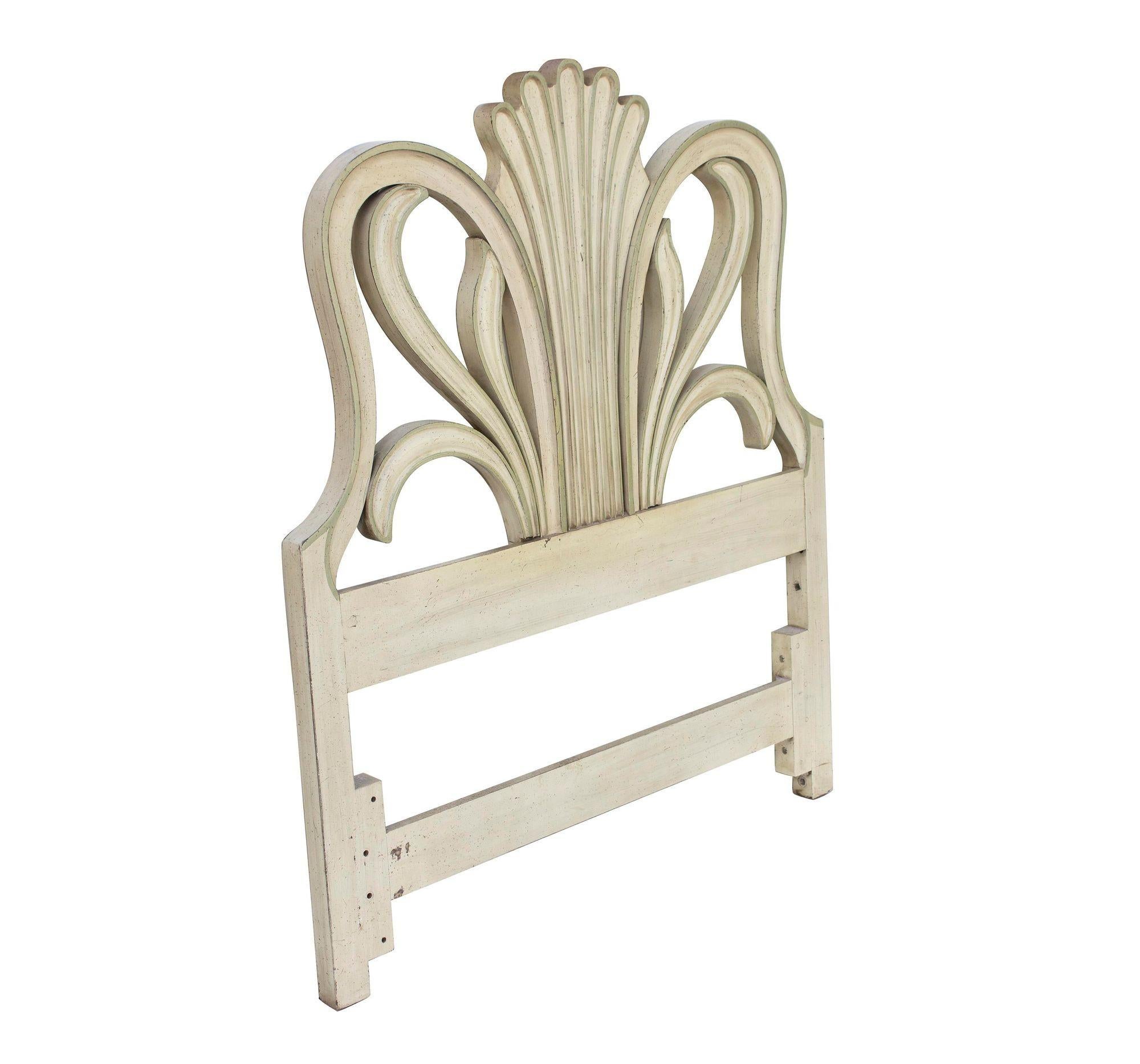 USA, 1960s.
Acanthus leaf twin headboard in celadon and cream glaze. Beautiful and classic shape. Standout single. Measures 18