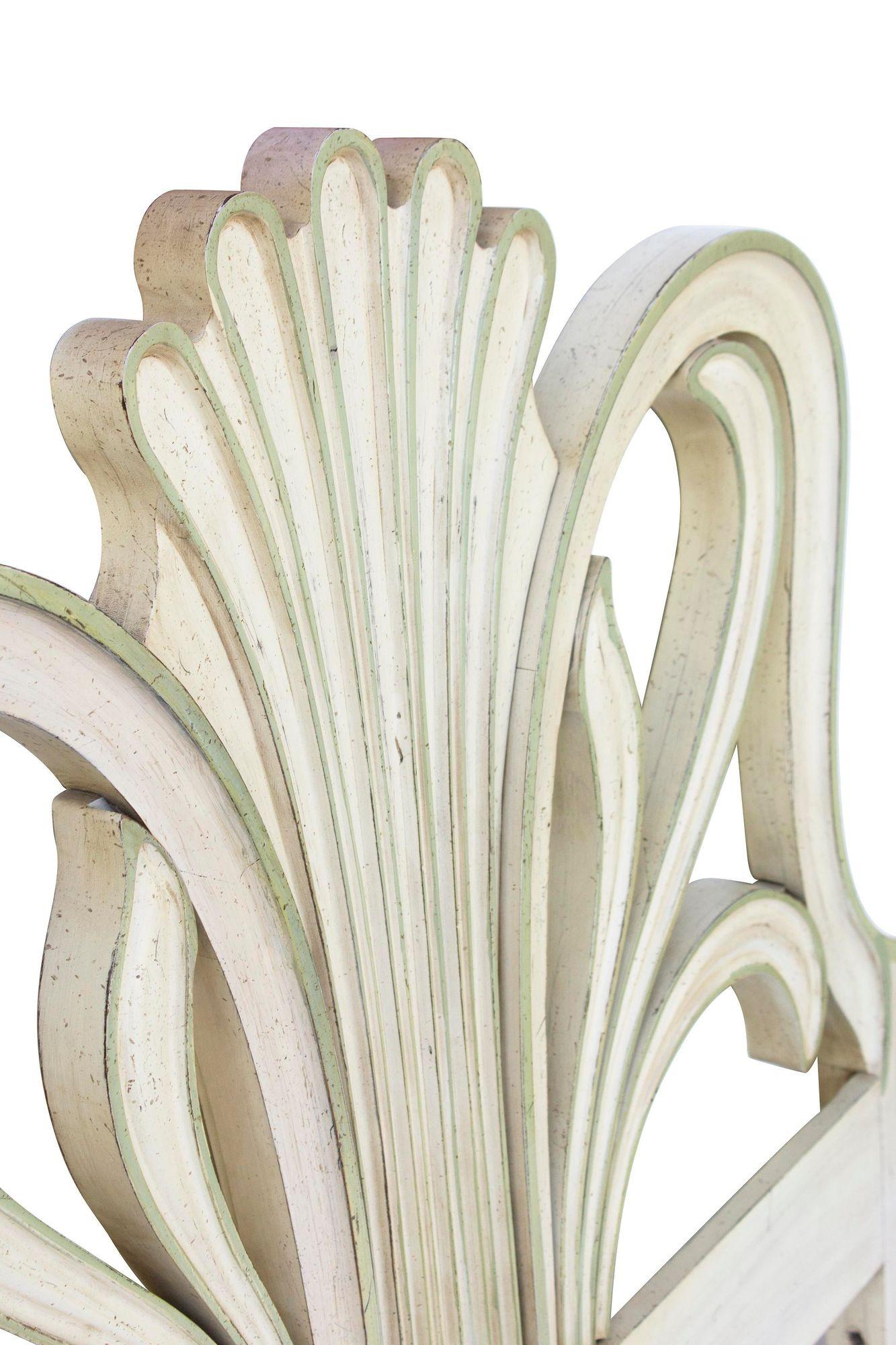 Hollywood Regency Acanthus Leaf Headboard in Celadon and Cream Glaze