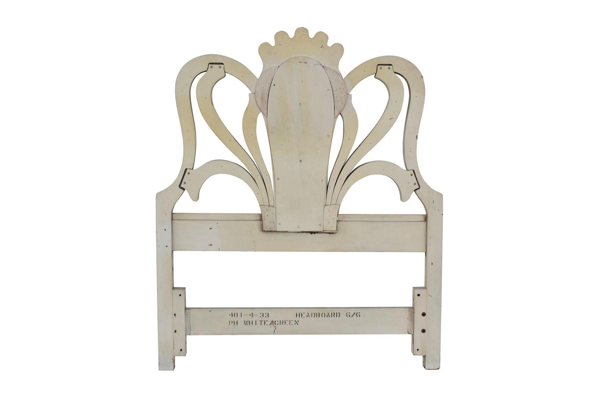Acanthus Leaf Headboard in Celadon and Cream Glaze In Good Condition In Grand Rapids, MI