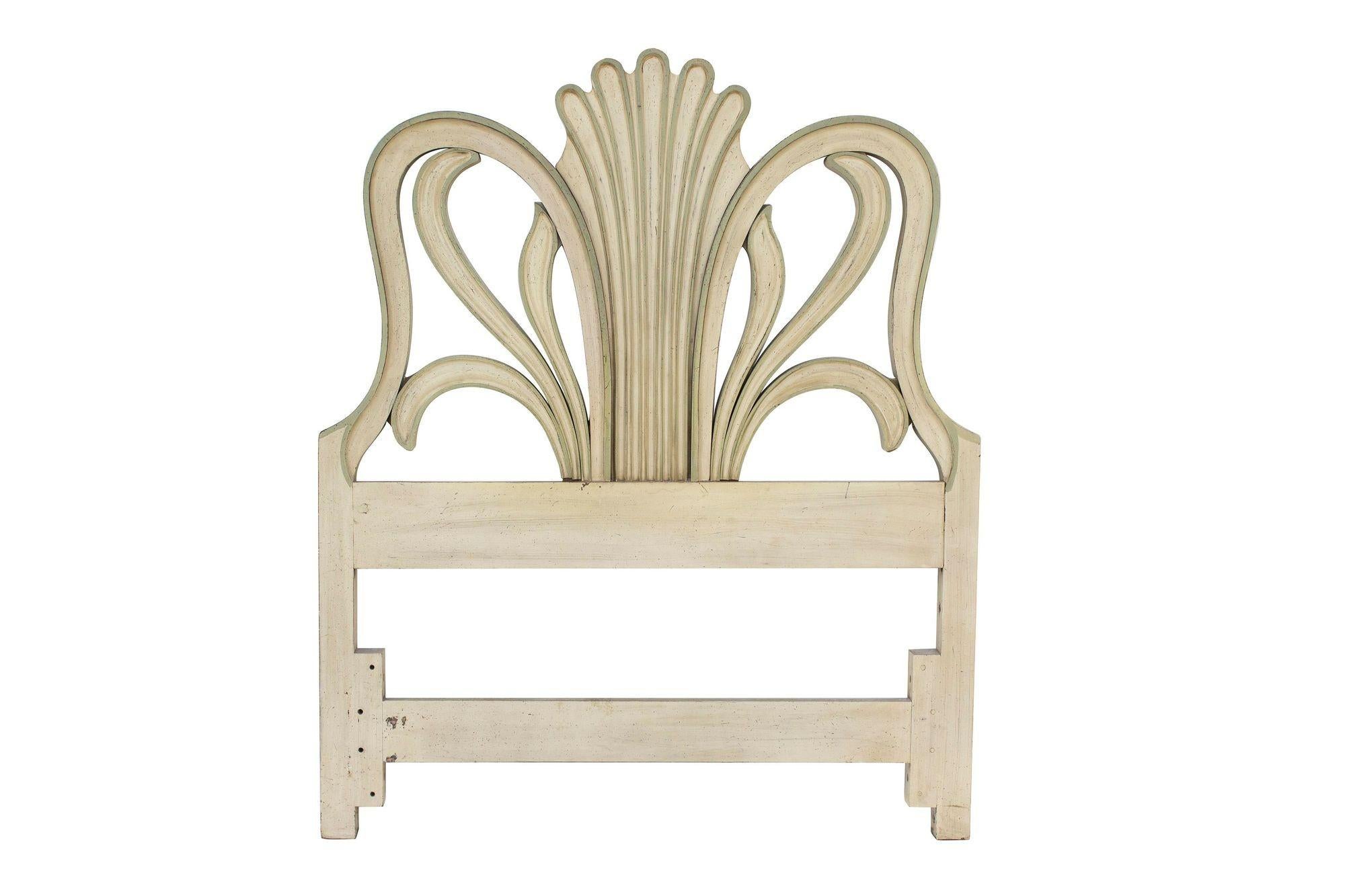 Mid-20th Century Acanthus Leaf Headboard in Celadon and Cream Glaze