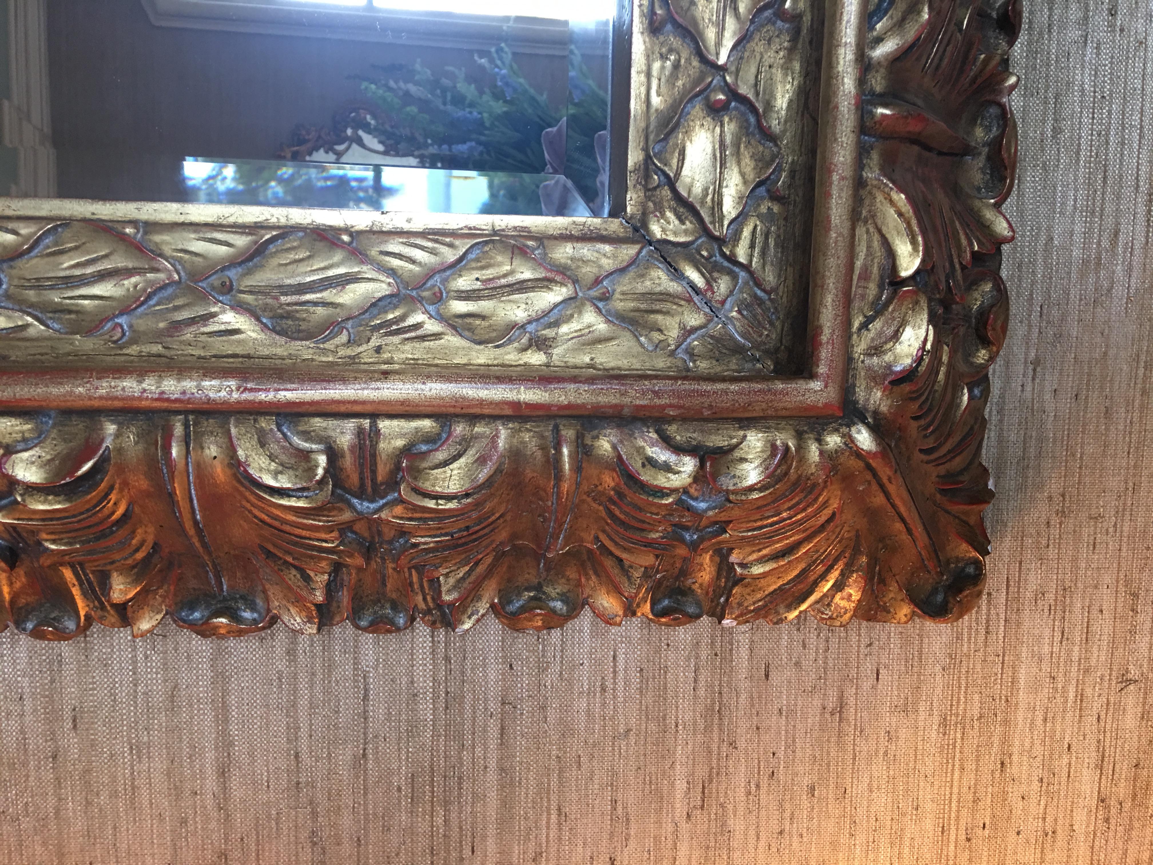 Acanthus Leaves Rectangular Giltwood Mirror, 20th Century For Sale at