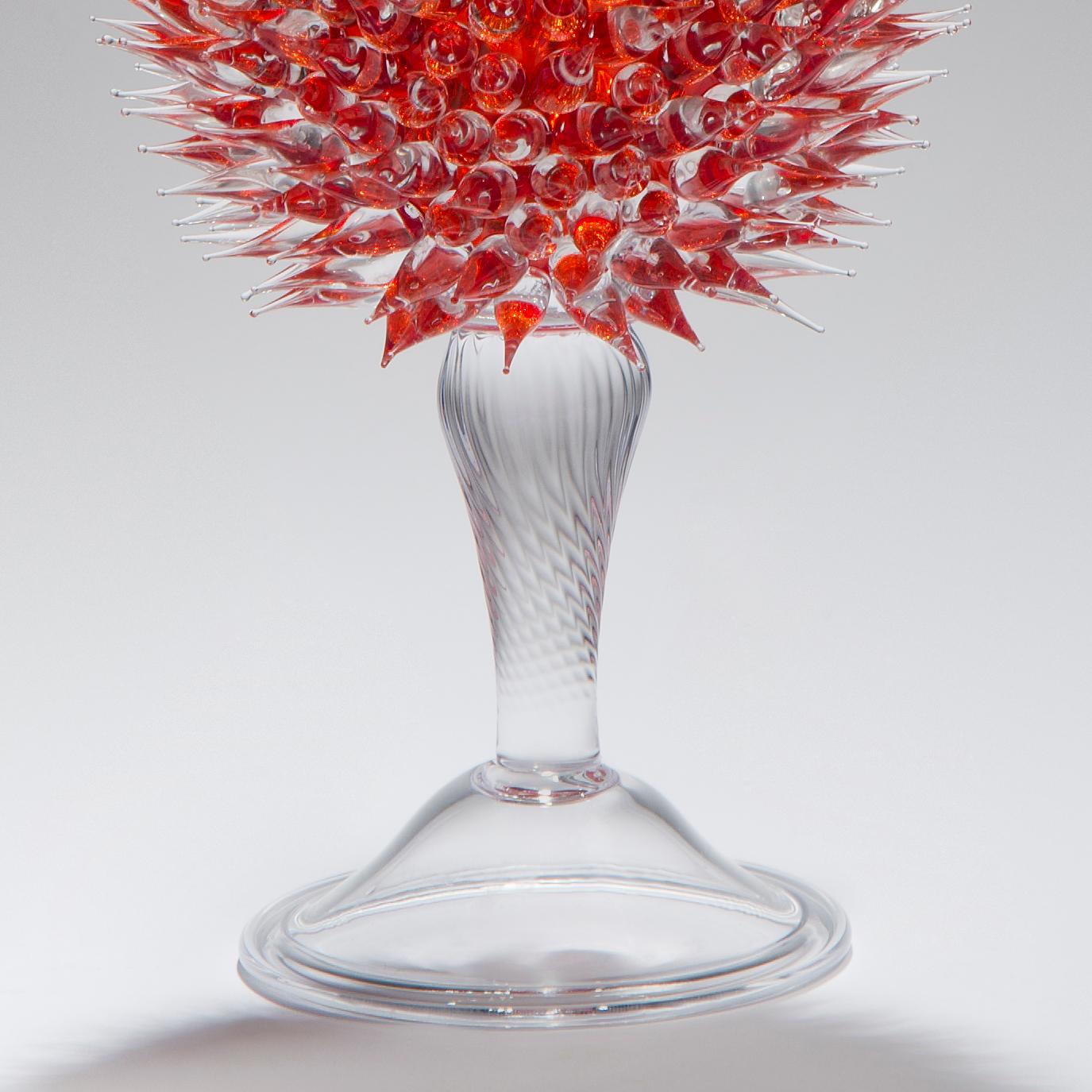 Acanthus Veronese in Cherry Red, a clear & red glass jar by James Lethbridge In New Condition For Sale In London, GB