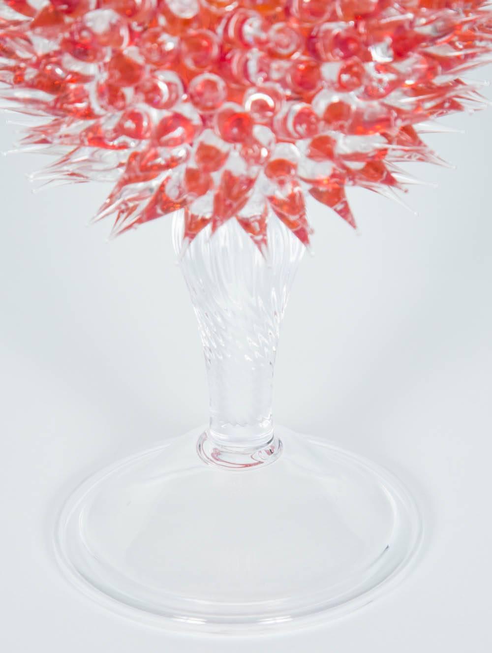 Belgian Acanthus Veronese in Cherry Red, a clear & red glass jar by James Lethbridge For Sale