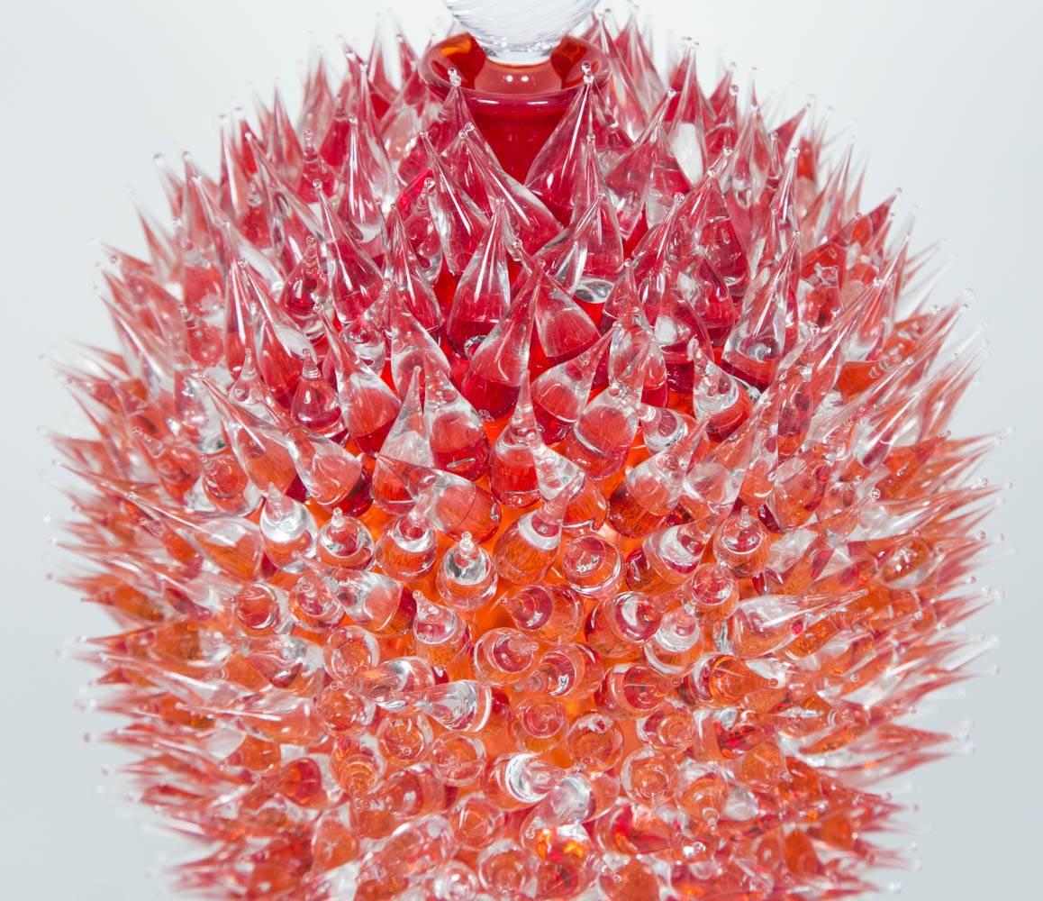 Hand-Crafted Acanthus Veronese in Cherry Red, a clear & red glass jar by James Lethbridge For Sale