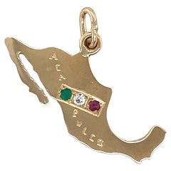 Vintage Acapulco Mexico Ruby Emerald Diamond Gold Charm
