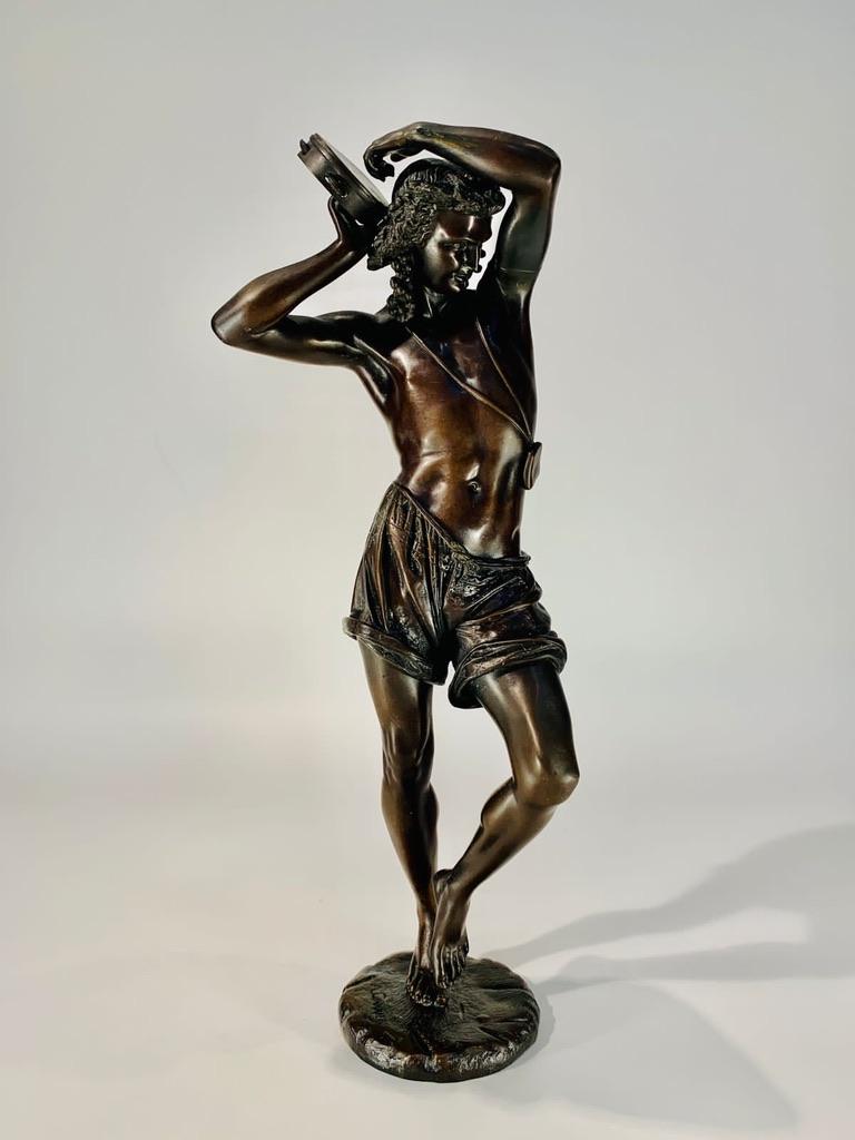 Incredible A.CARRIER bronze 19th Neapolitan musician playing a tambourine. 