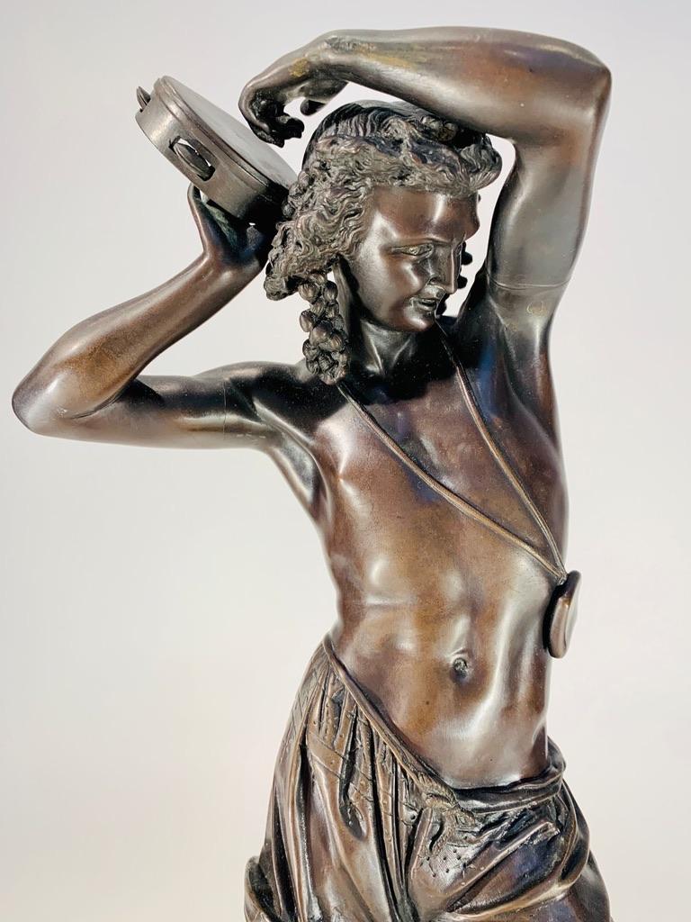 A.Carrier French bronze 19th Neapolitan musician playing a tambourine. In Good Condition For Sale In Rio De Janeiro, RJ