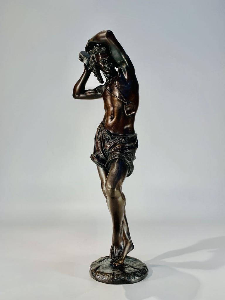 19th Century A.Carrier French bronze 19th Neapolitan musician playing a tambourine. For Sale