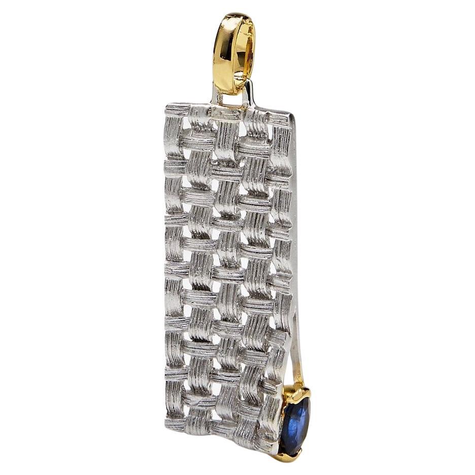 Accalia Oval Blue Sapphire Pendant, Woven Silver Statement Pendant Necklace For Sale