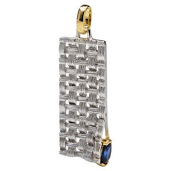 Accalia, collier pendentif fantaisie en argent tissé avec saphir bleu ovale