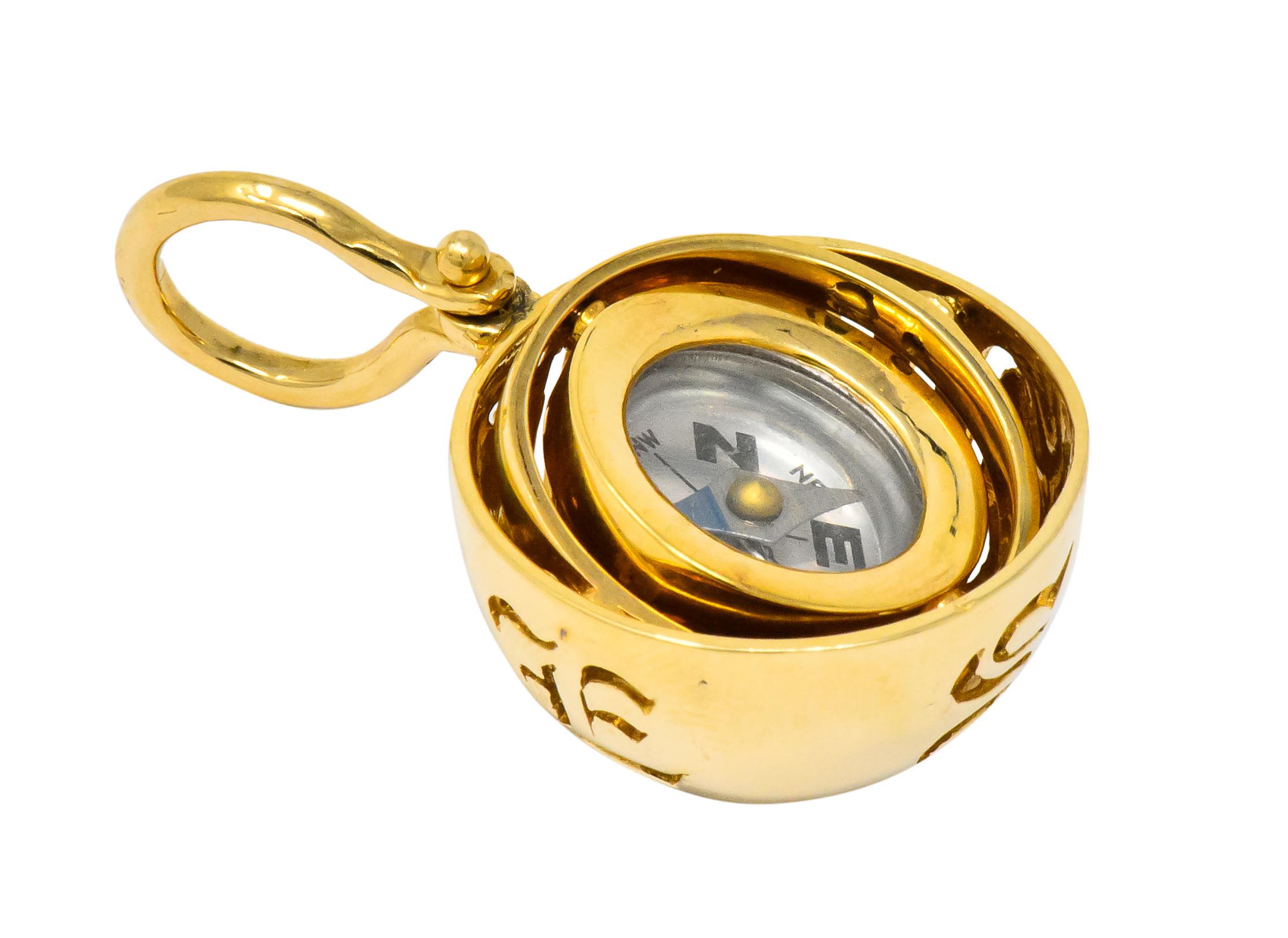 Modern Accar Vintage 14 Karat Gold Gyroscope Compass Pendant