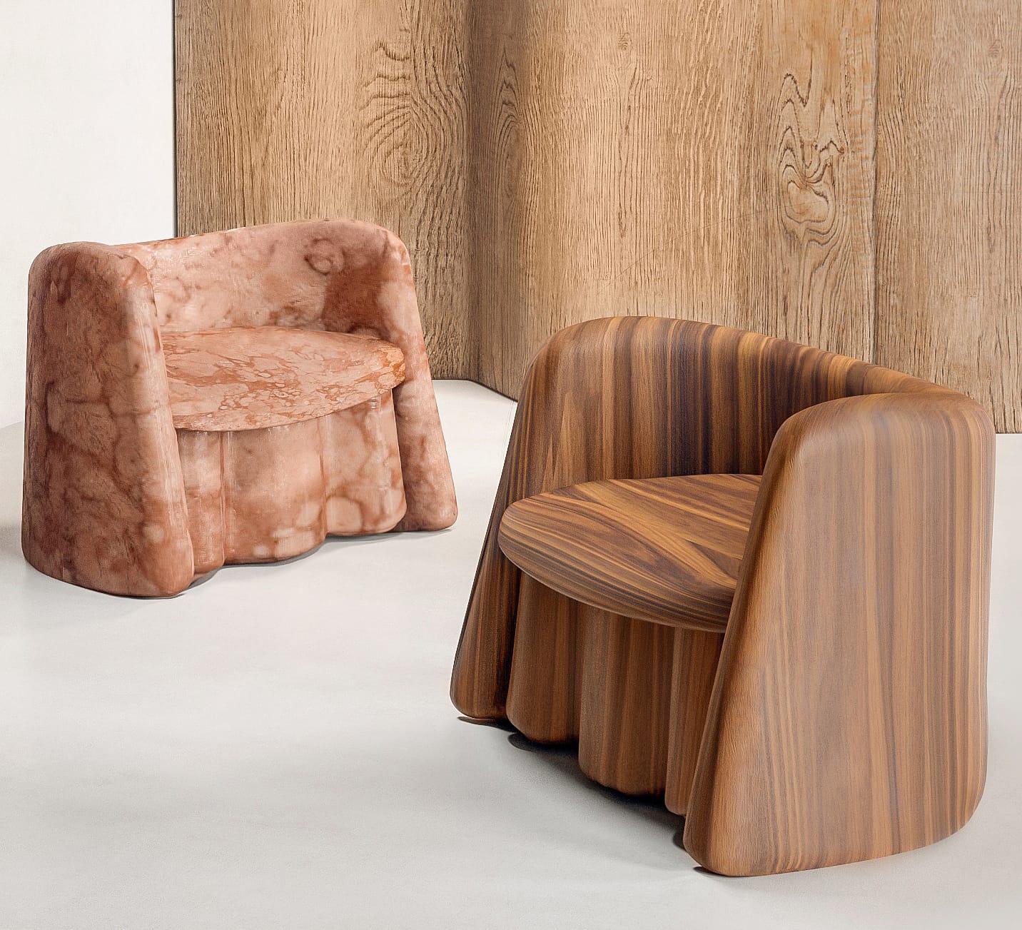 XXIe siècle et contemporain Fauteuil d'appoint Plisse de collection en bois massif par Alter Ego Studio en vente