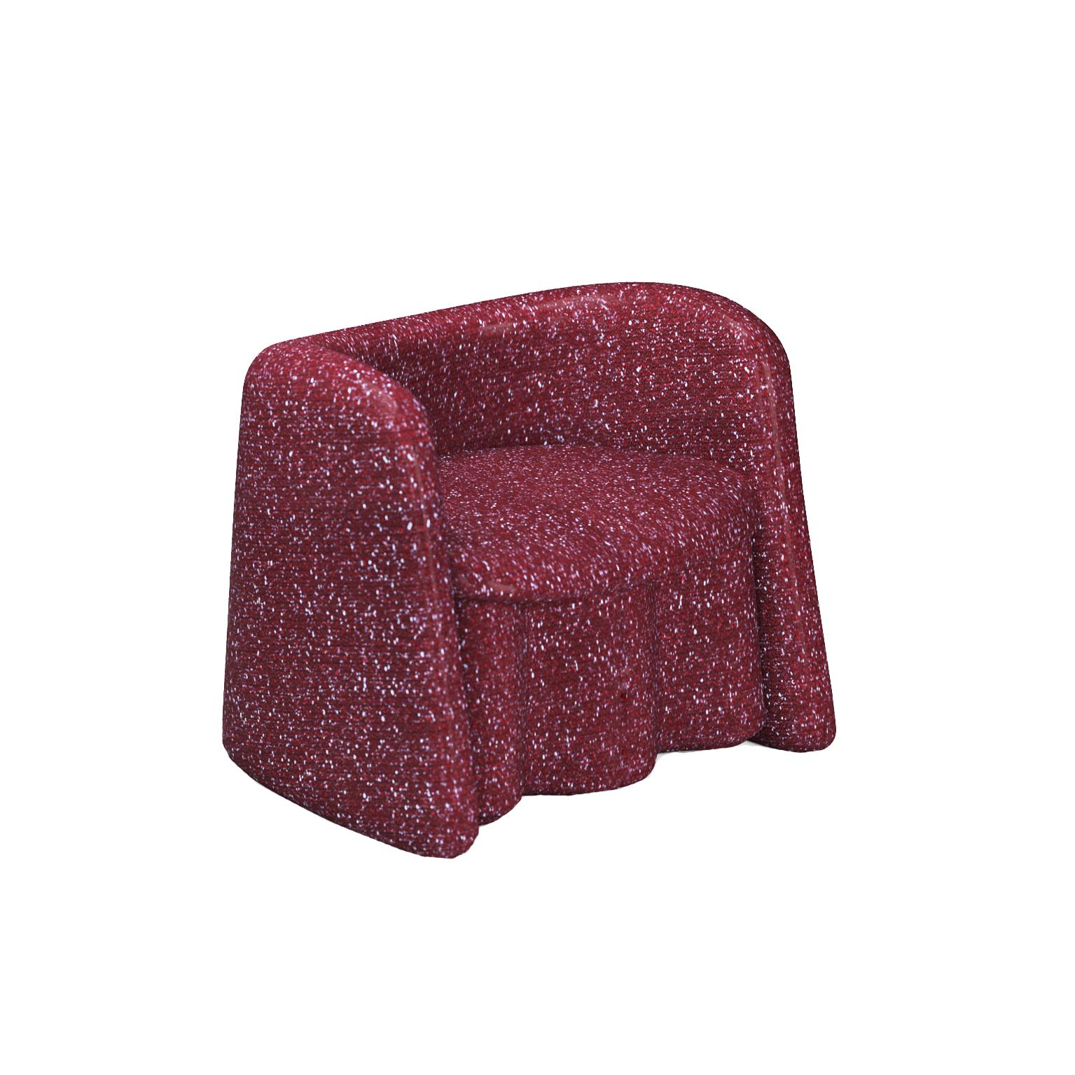 Fauteuil d'appoint avec une forme de base inhabituelle fabriqué au Portugal.

Fauteuil au design unique, qui se caractérise par une base en imitation de vagues en pierre naturelle, en bois ou en option rembourrée souple.
Le produit est livré dans le