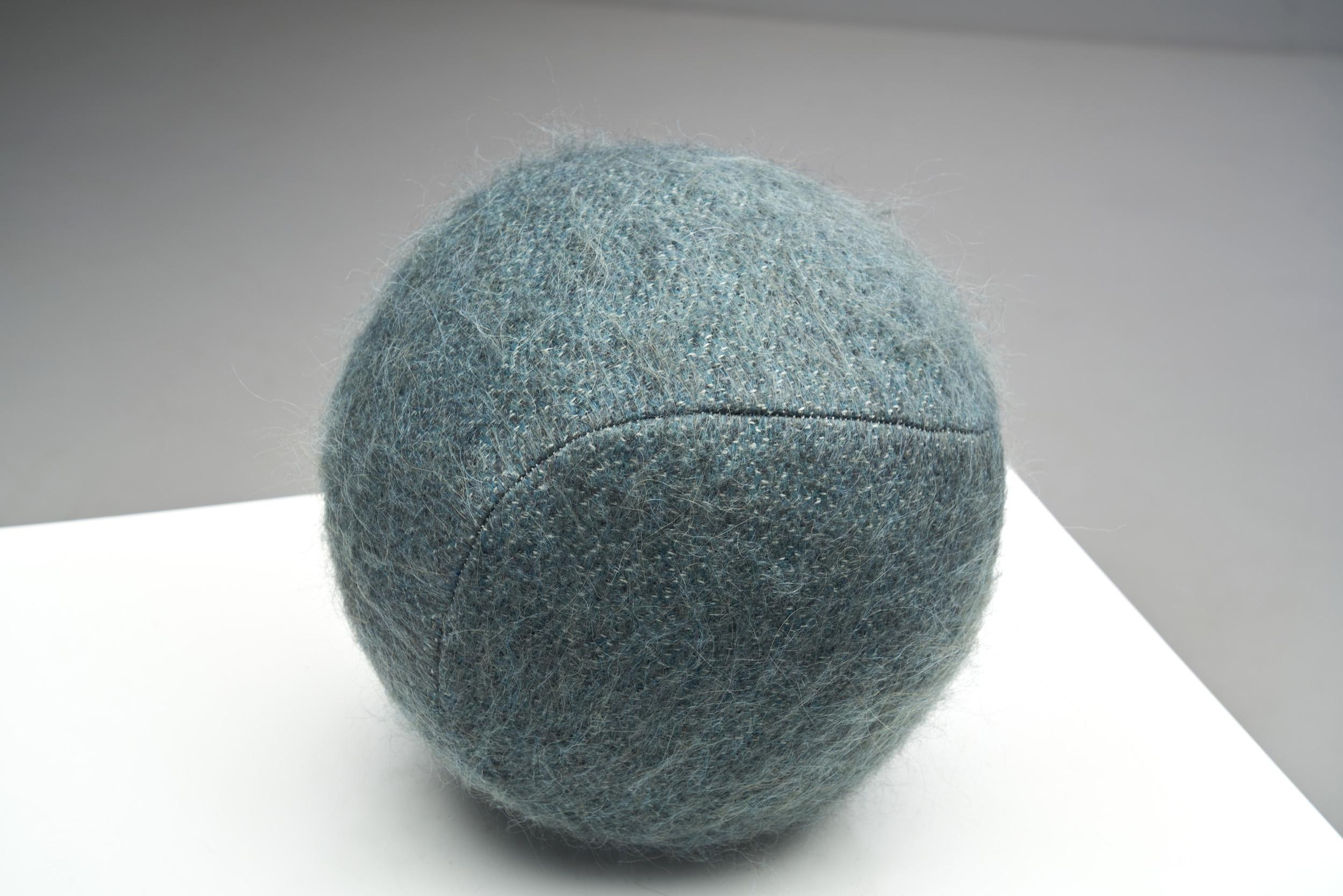 Contemporary Accent Ball Pillow in Bluish-Grey Fabric For Sale