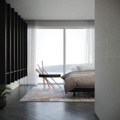 Modern Accent Bedside Table Black Oak Wood Black Lacquer Brushed Copper