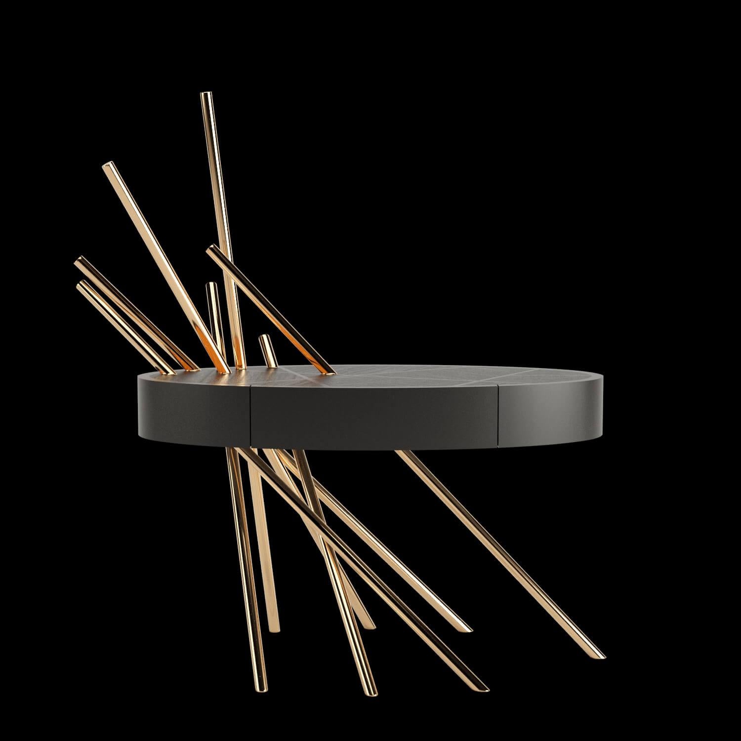 Modern Accent Bedside Table Ebony Macassar Wood Black Lacquer Brushed Brass For Sale 9