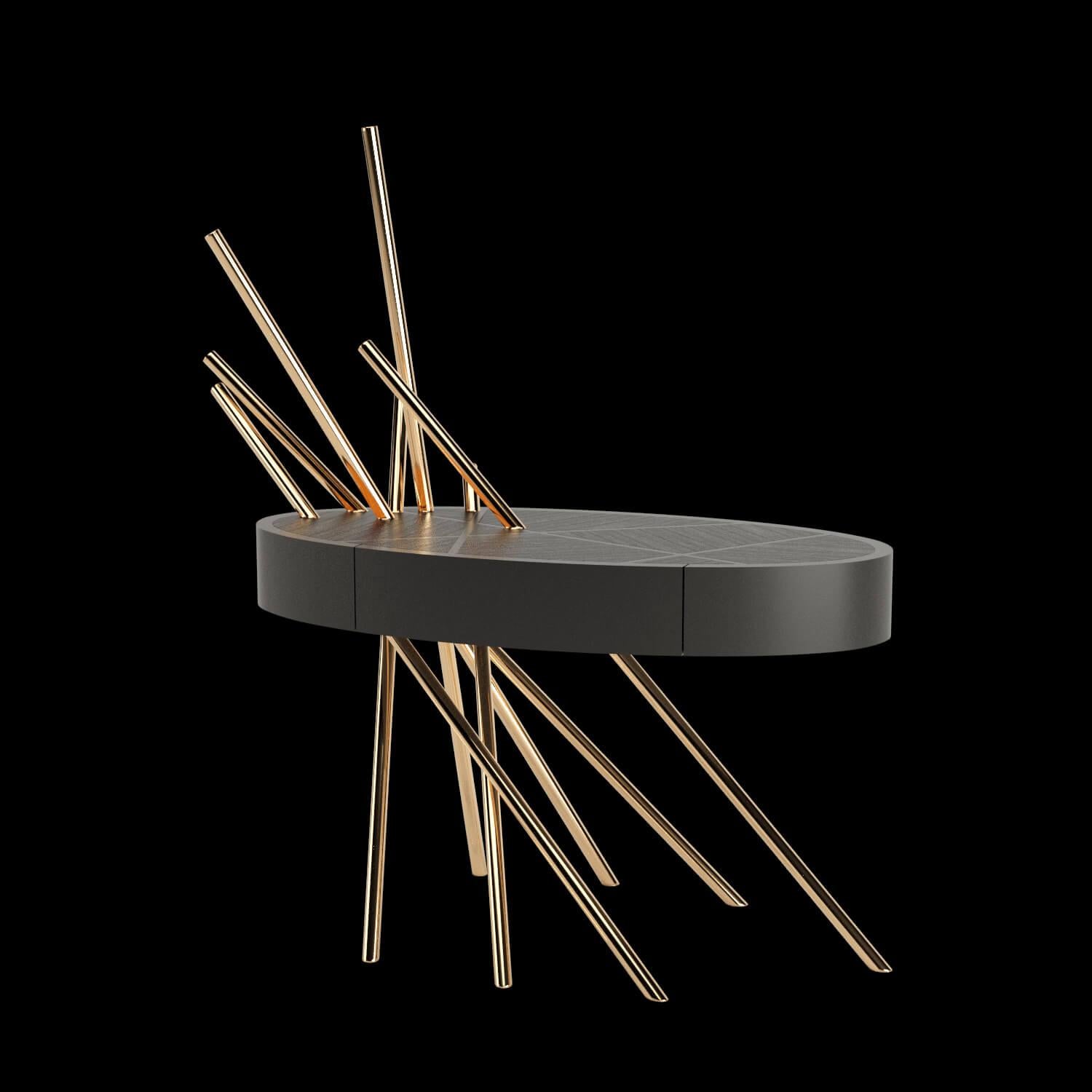 Modern Accent Bedside Table Ebony Macassar Wood Black Lacquer Brushed Brass For Sale 10