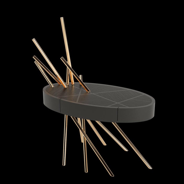 Accent Bedside Table in Ebony Macassar Wood, Black Lacquer and Brushed