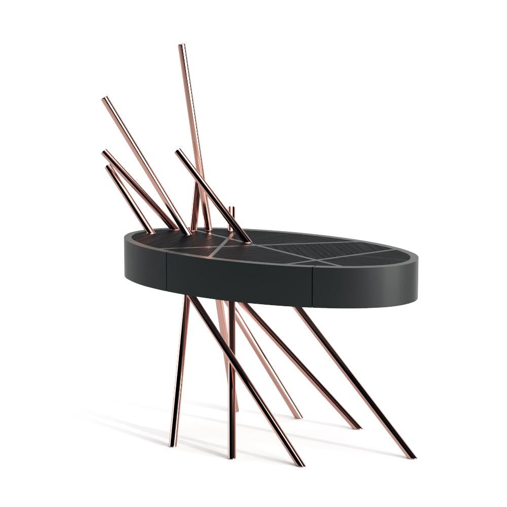 The Modernity Accent Bedside Table Ebony Macassar Wood Black Lacquer Brushed Brass en vente 1