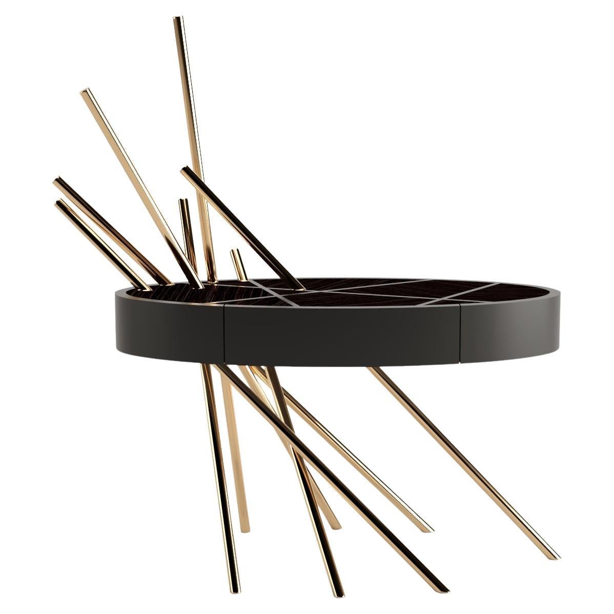 The Modernity Accent Bedside Table Ebony Macassar Wood Black Lacquer Brushed Brass en vente