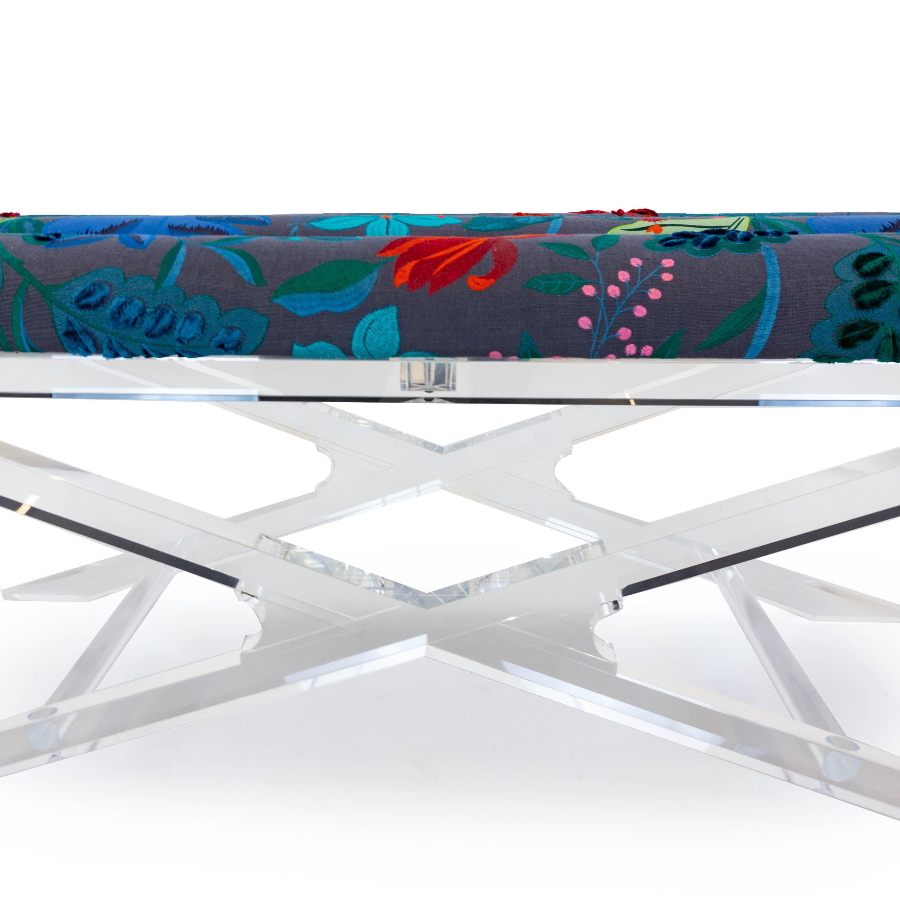 Accent Bench with Lucite Base and Channeled Cushion 5