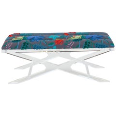 Accent Bench with Lucite Base and Channeled Cushion